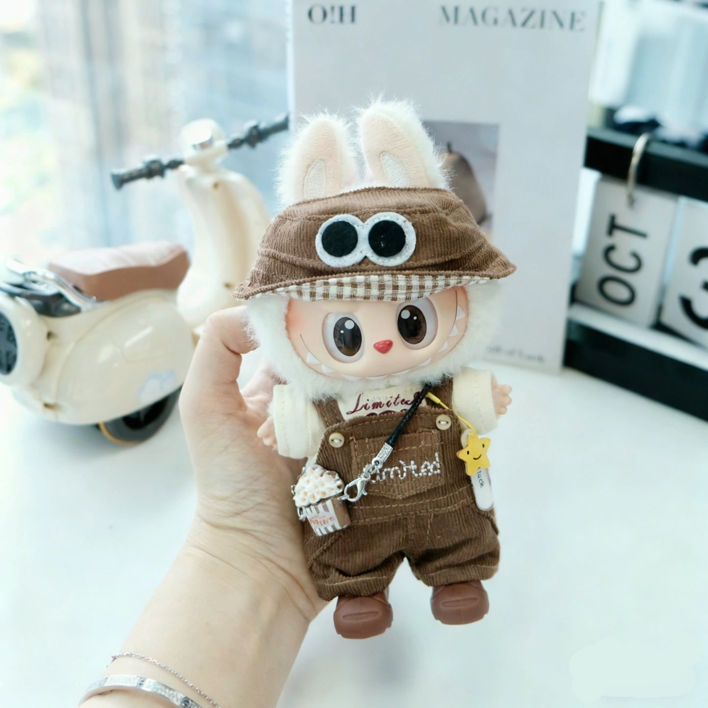 Brown Trendsetter Fashion Style Clothes for 15-17cm Labubu Doll, 6 Pcs Doll's Street Wear Outfits