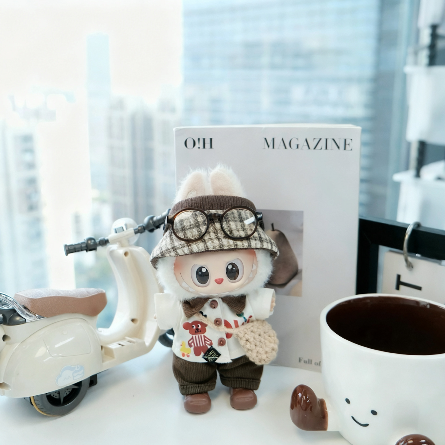 Brown Trendsetter Fashion Style Clothes for 15-17cm Labubu Doll, 6 Pcs Doll's Street Wear Outfits