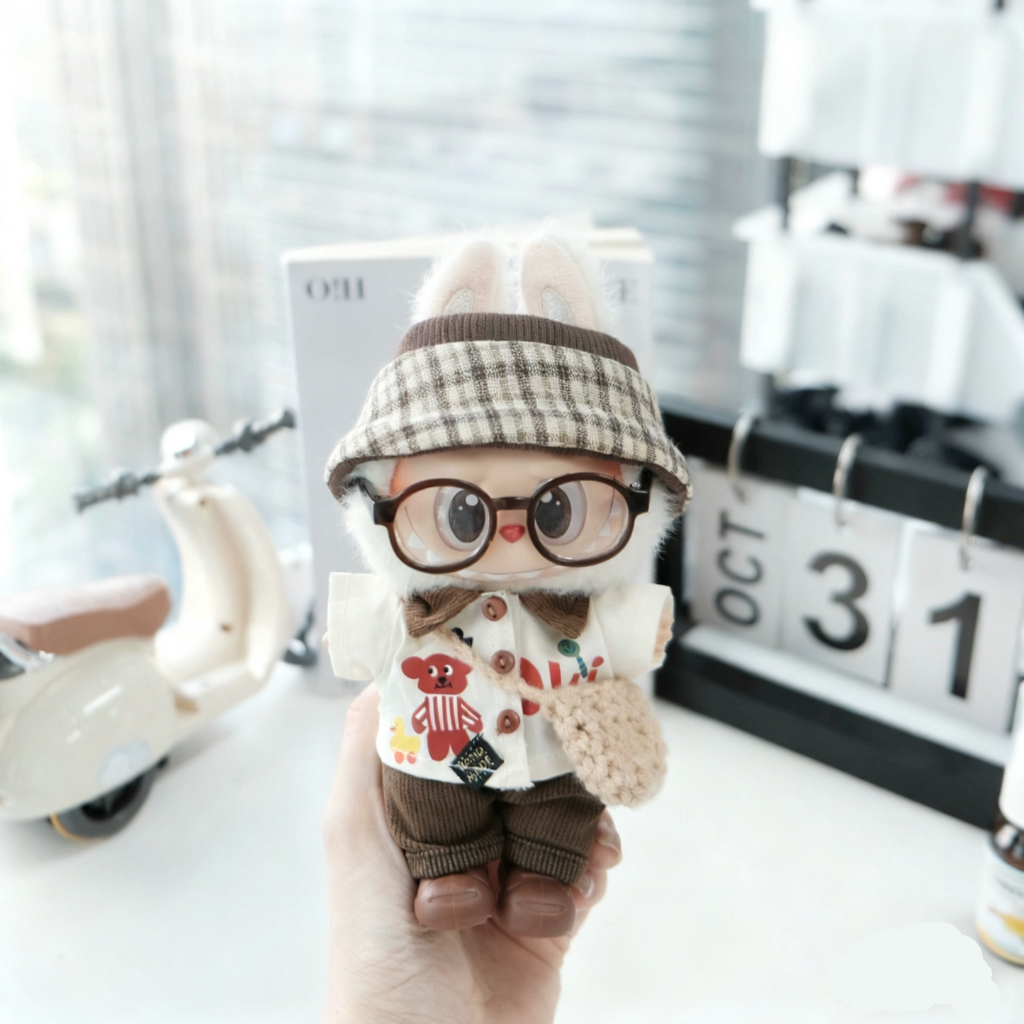 Brown Trendsetter Fashion Style Clothes for 15-17cm Labubu Doll, 6 Pcs Doll's Street Wear Outfits
