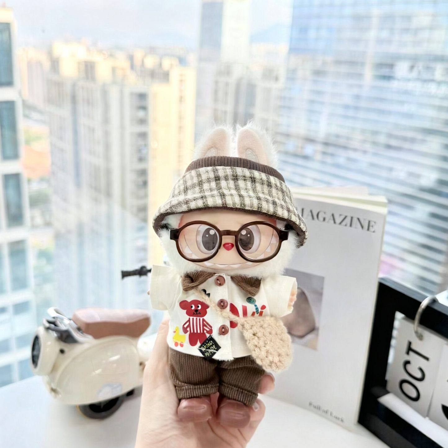 Brown Trendsetter Fashion Style Clothes for 15-17cm Labubu Doll, 6 Pcs Doll's Street Wear Outfits