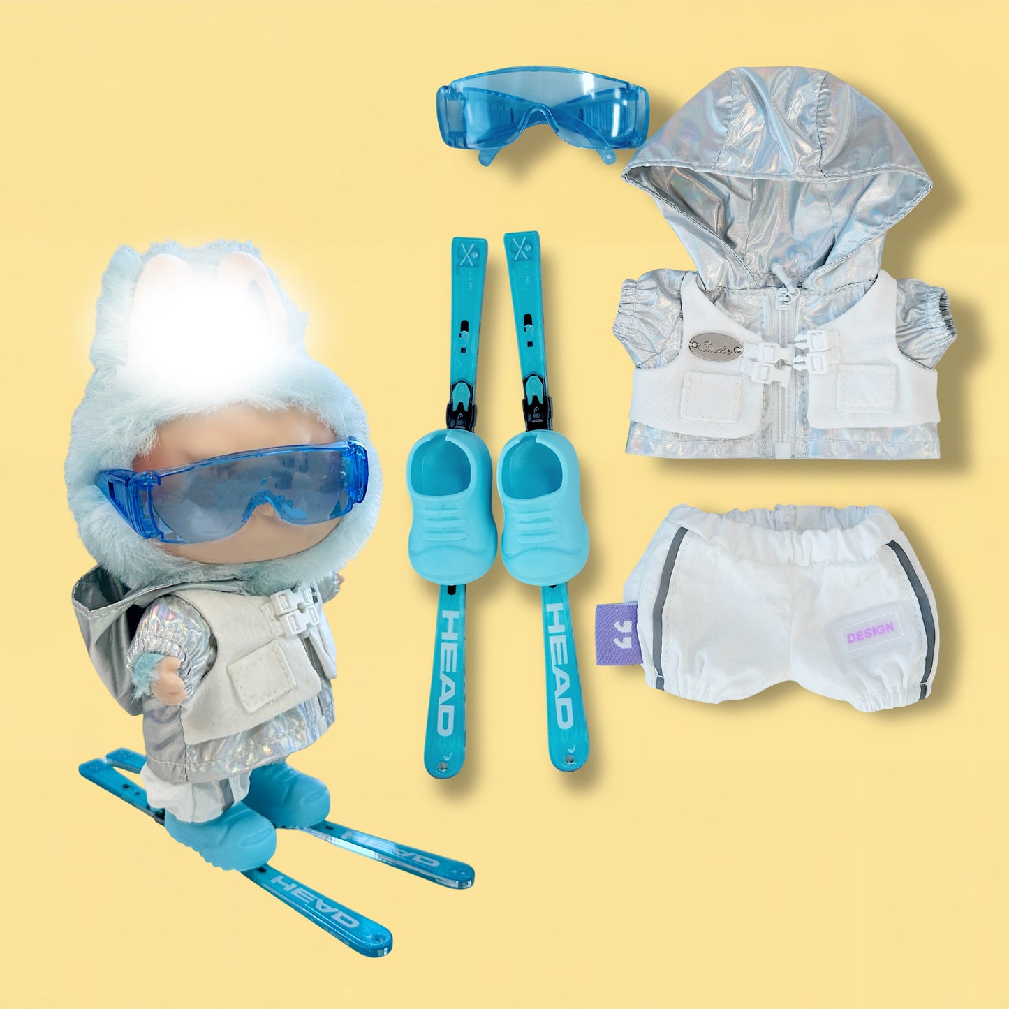 Ski Boards Clothes for 15-17cm Labubu Doll, 5 Pcs Doll's Sports Luxury Outfits Clothes