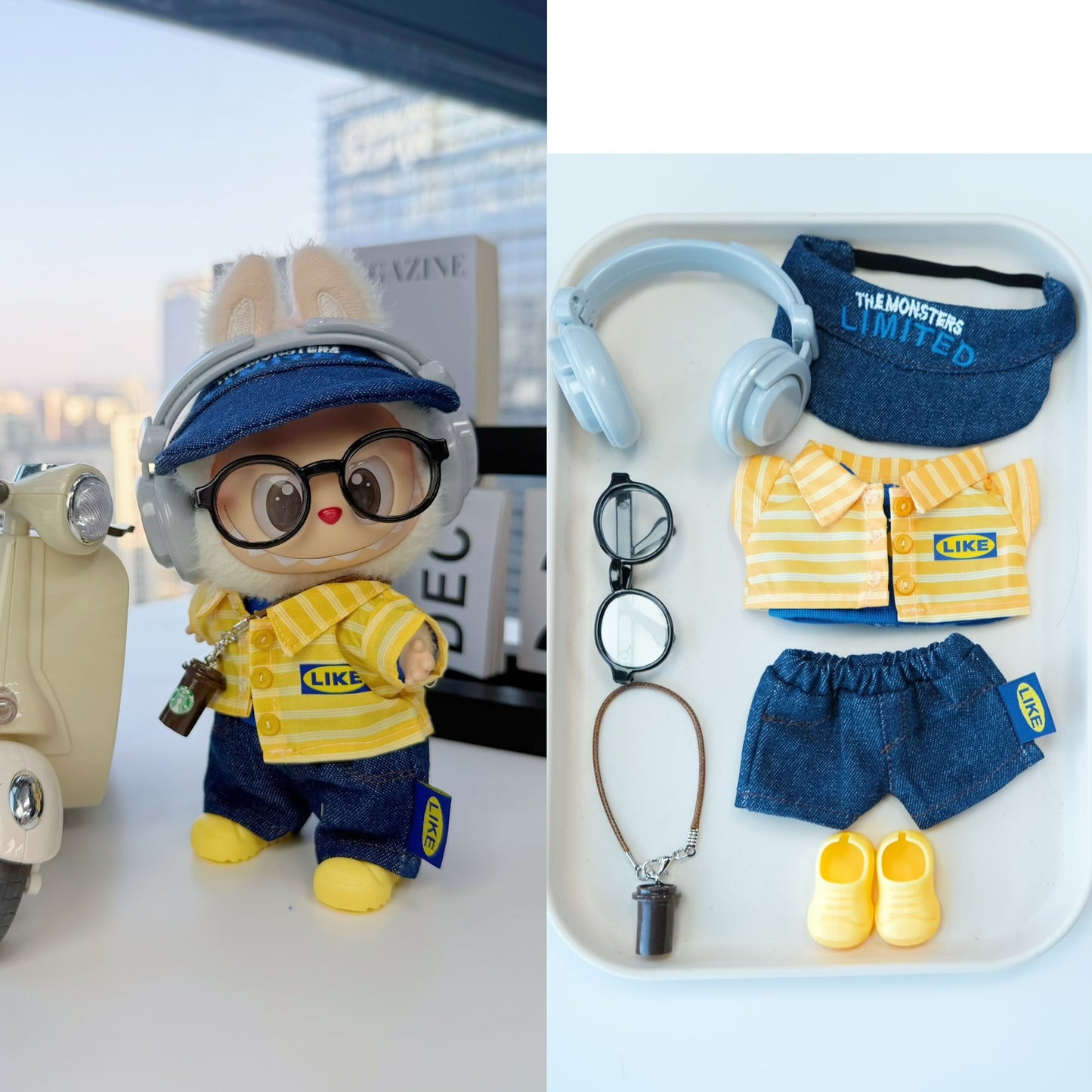 Store Clerk Clothes for 15-17cm Labubu Doll, 6 Pcs Doll's Street Wear Outfits