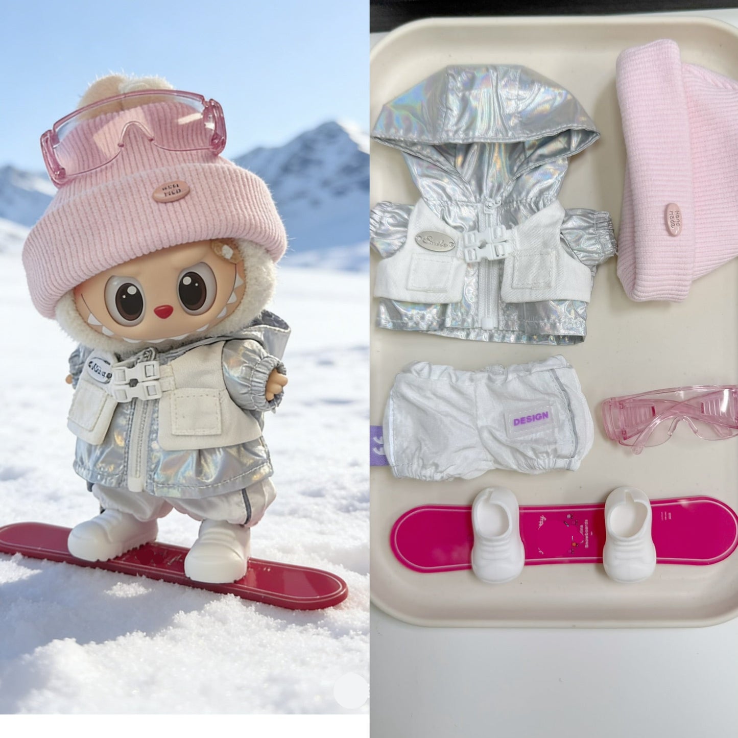 Cute Ski Snowboarding Clothes for 15-17cm Labubu Doll, 5 Pcs Doll's Sports Luxury Outfits Clothes