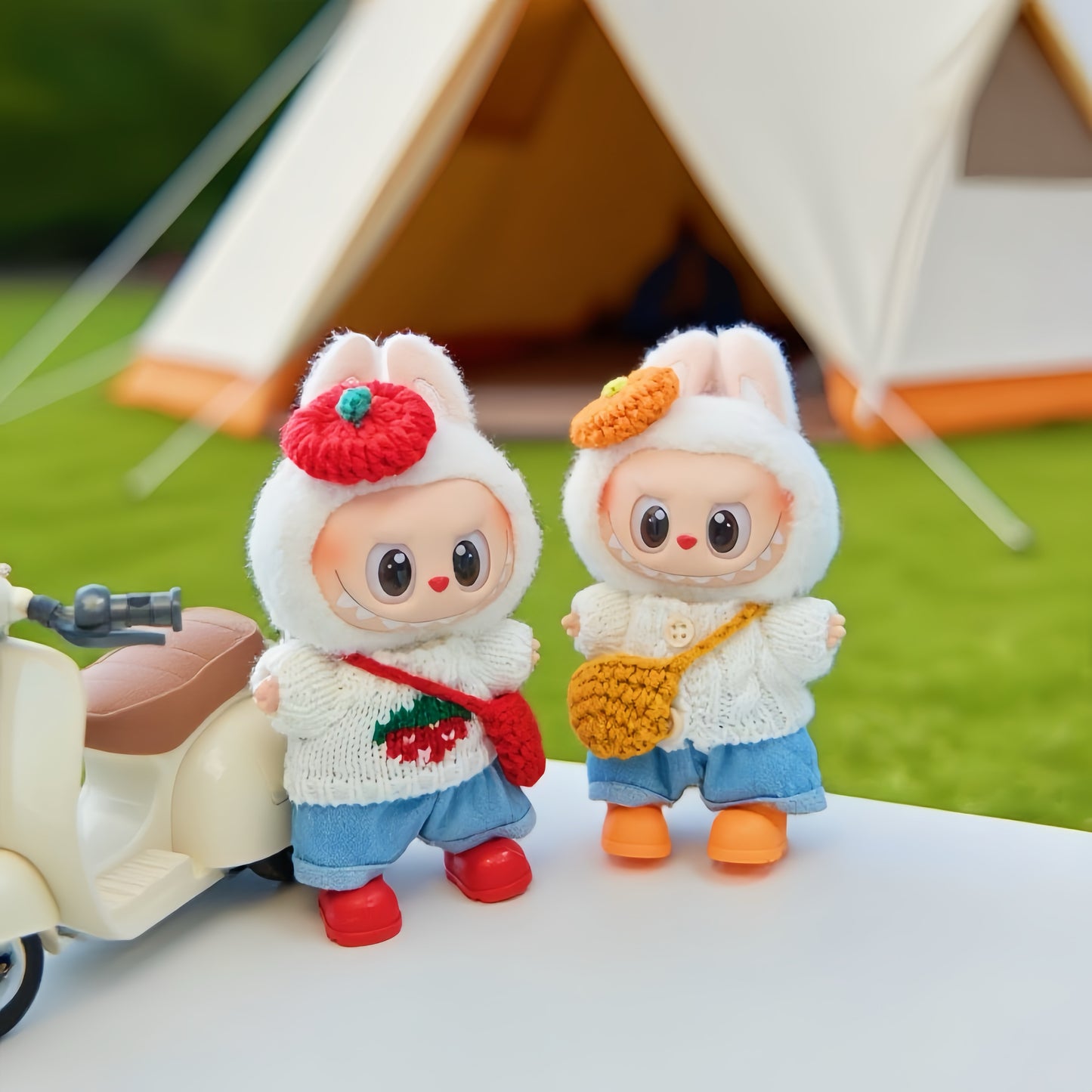 Persimmon Strawberry Luxury Clothes for 15-17cm Labubu Doll, 5 Pcs Doll's Street Wear Outfits