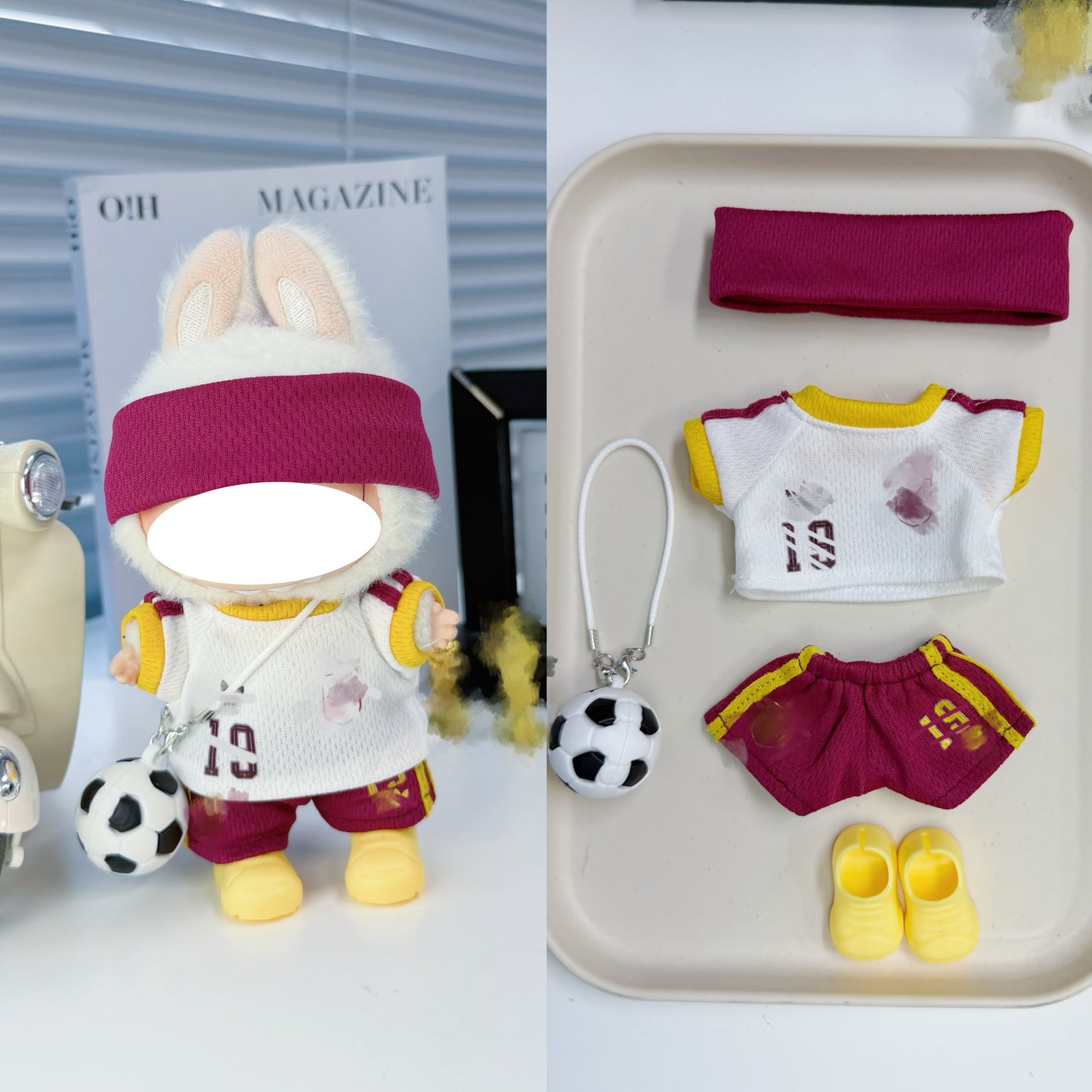 Spain Soccer Jersey Doll Clothes for 15-17cm Labubu Dolls,5 pcs Set Mini Football Uniform for 6 inch doll