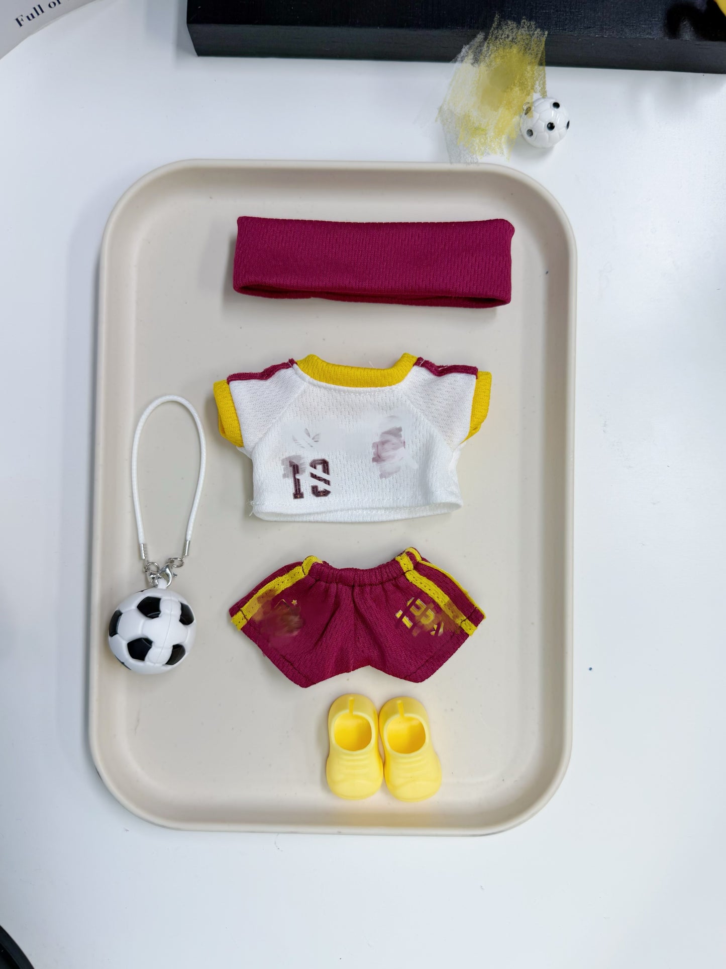 Spain Soccer Jersey Doll Clothes for 15-17cm Labubu Dolls,5 pcs Set Mini Football Uniform for 6 inch doll