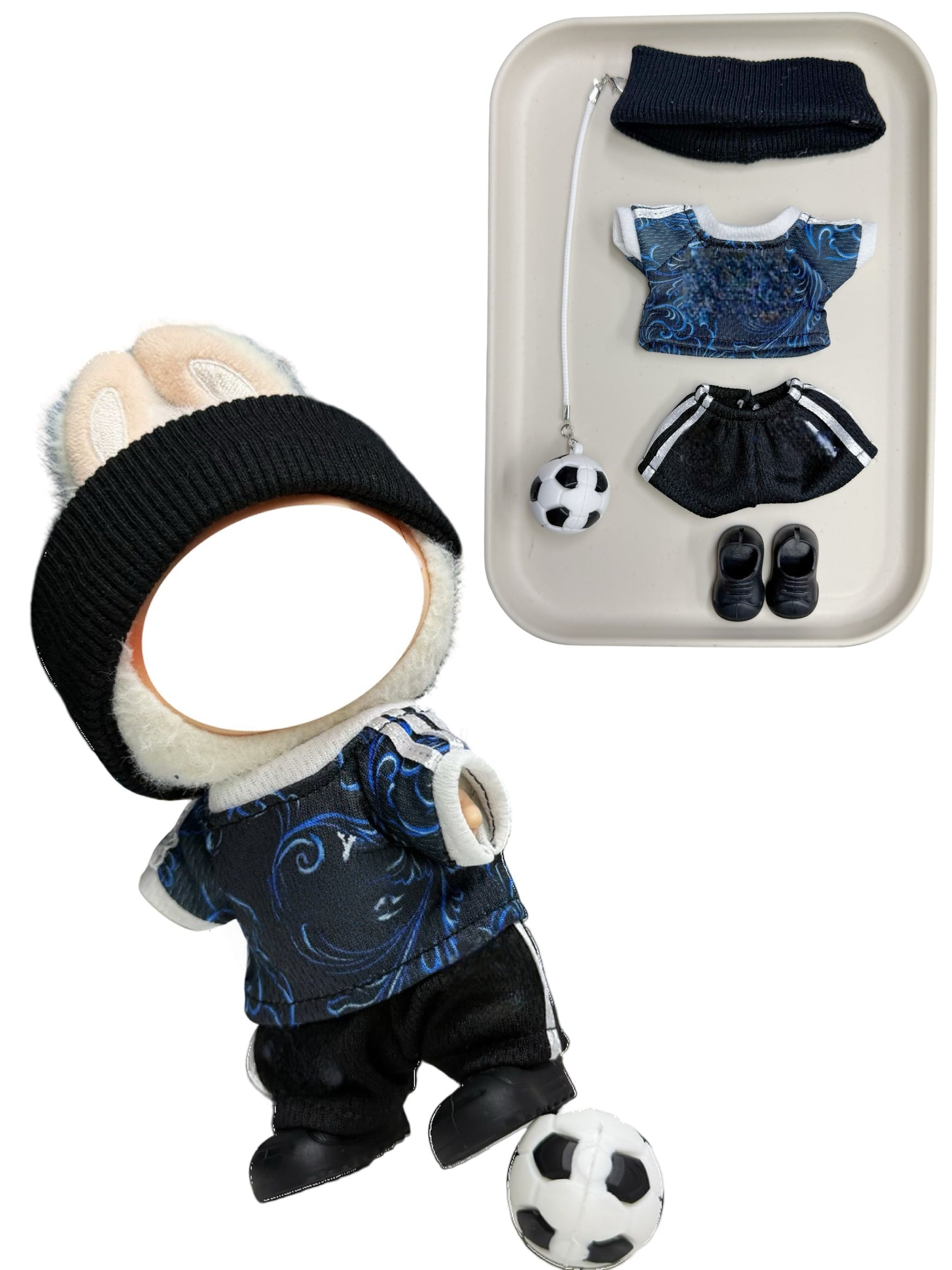 Argentina Away Soccer Jersey Doll Clothes for 15-17cm Plush Dolls,5 pcs Set Mini Football Uniform for 6 inch doll
