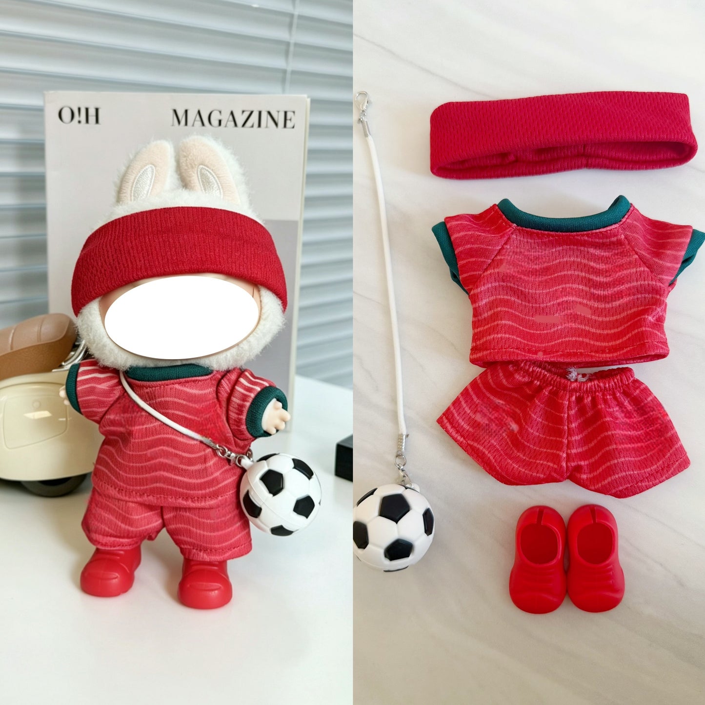 Portugal #7 Soccer Jersey Doll Clothes for 15-17cm Plush Dolls, 5 pcs Set Mini Football Uniform for 6 inch doll