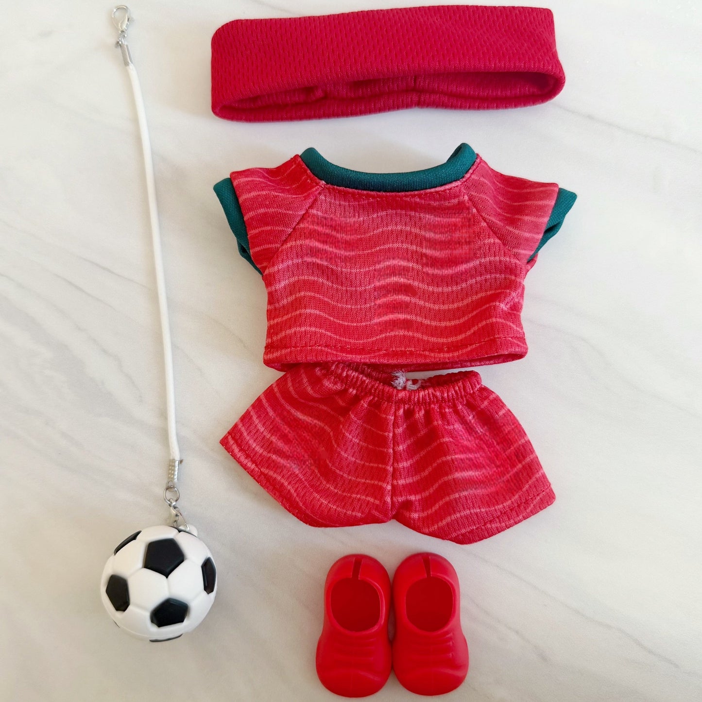 Portugal #7 Soccer Jersey Doll Clothes for 15-17cm Plush Dolls, 5 pcs Set Mini Football Uniform for 6 inch doll