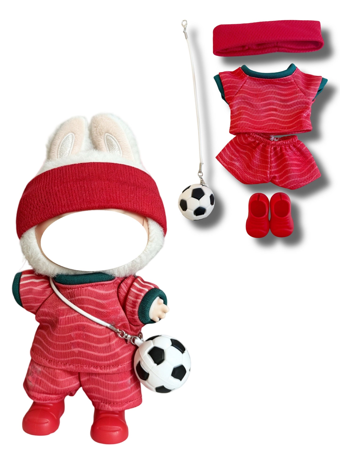 Portugal #7 Soccer Jersey Doll Clothes for 15-17cm Plush Dolls, 5 pcs Set Mini Football Uniform for 6 inch doll