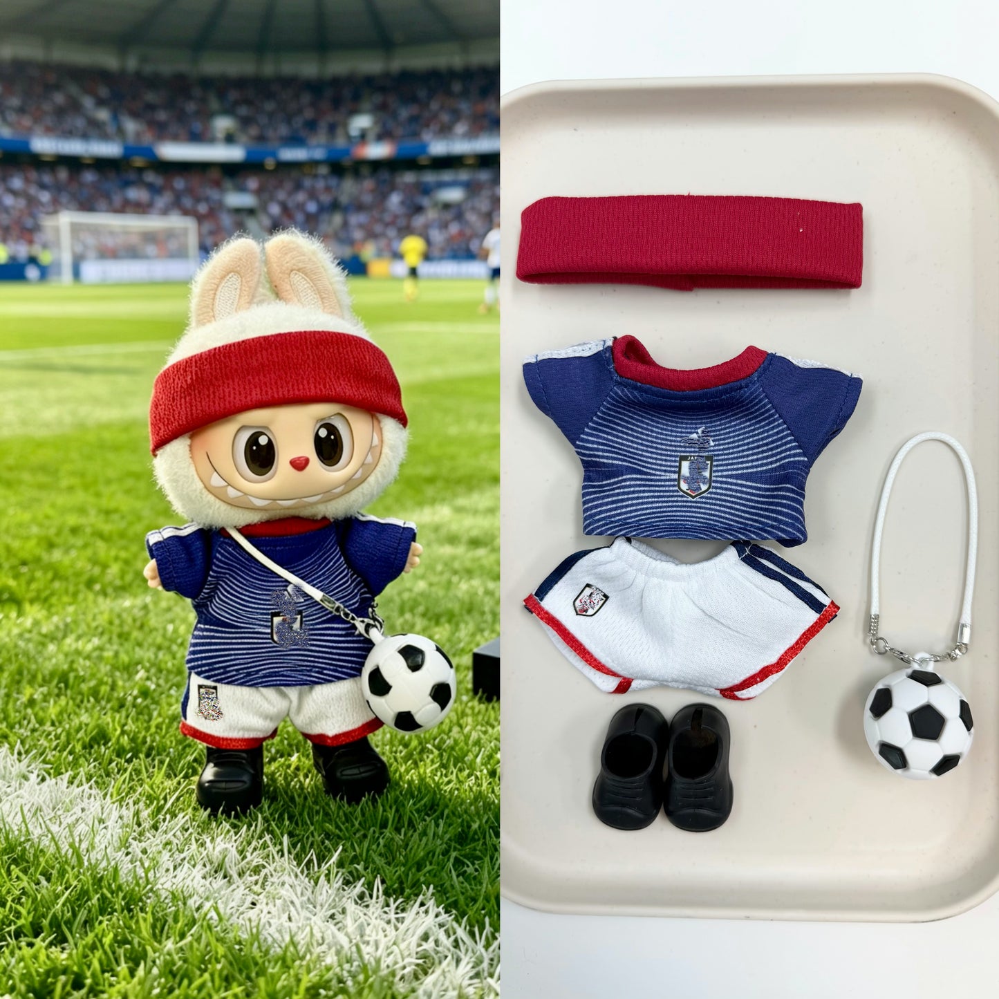 Japan Soccer Jersey Doll Clothes for 15-17cm Labubu Dolls,5 pcs Set Mini Football Uniform for 6 inch doll