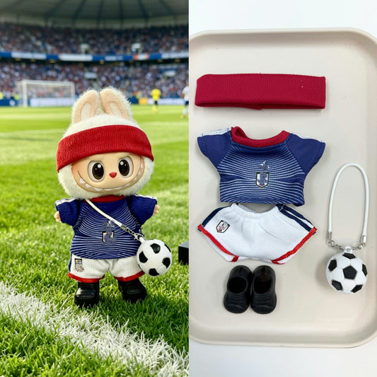 Japan Soccer Jersey Doll Clothes for 15-17cm Labubu Dolls,5 pcs Set Mini Football Uniform for 6 inch doll