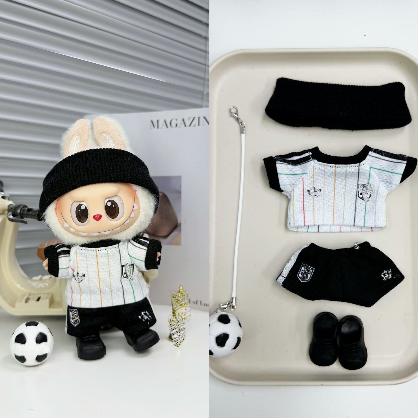 Japan Soccer Jersey Doll Clothes for 15-17cm Labubu Dolls,5 pcs Set Mini Football Uniform for 6 inch doll