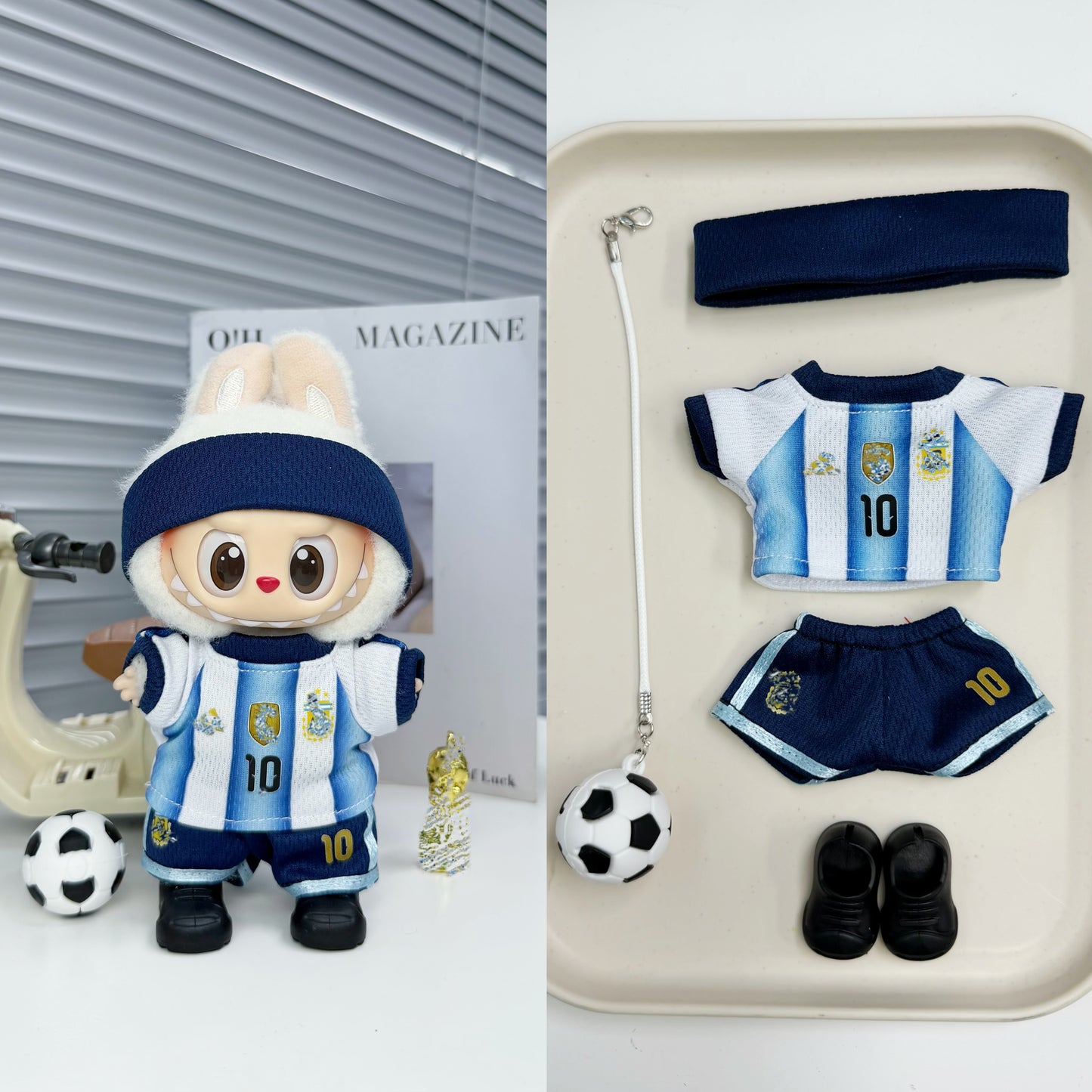 Argentina #10 Soccer Jersey Doll Clothes for 15-17cm Plush Dolls,5 pcs Set Mini Football Uniform for 6 inch doll