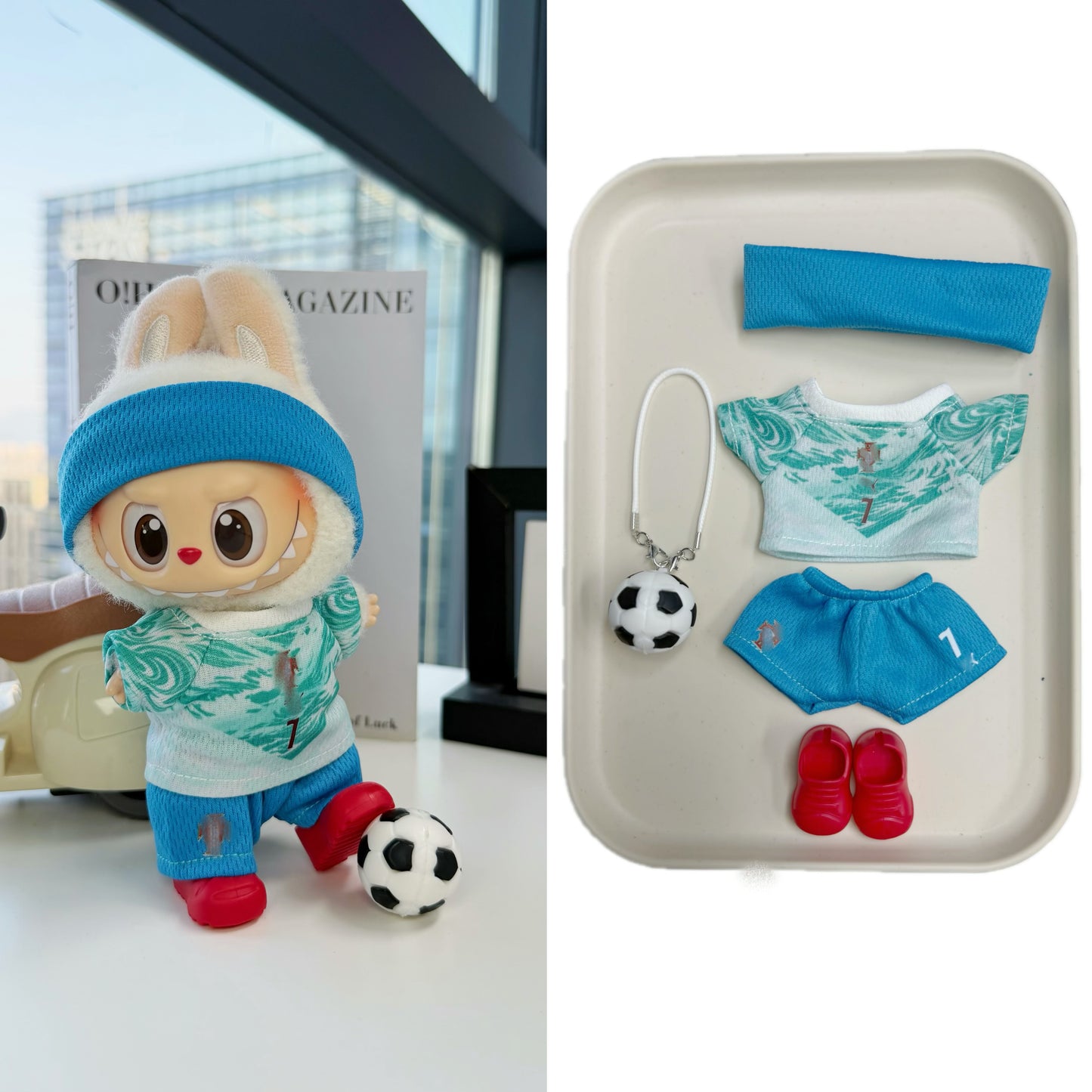 Portugal #7 Soccer Jersey Doll Clothes for 15-17cm Plush Dolls, 5 pcs Set Mini Football Uniform for 6 inch doll
