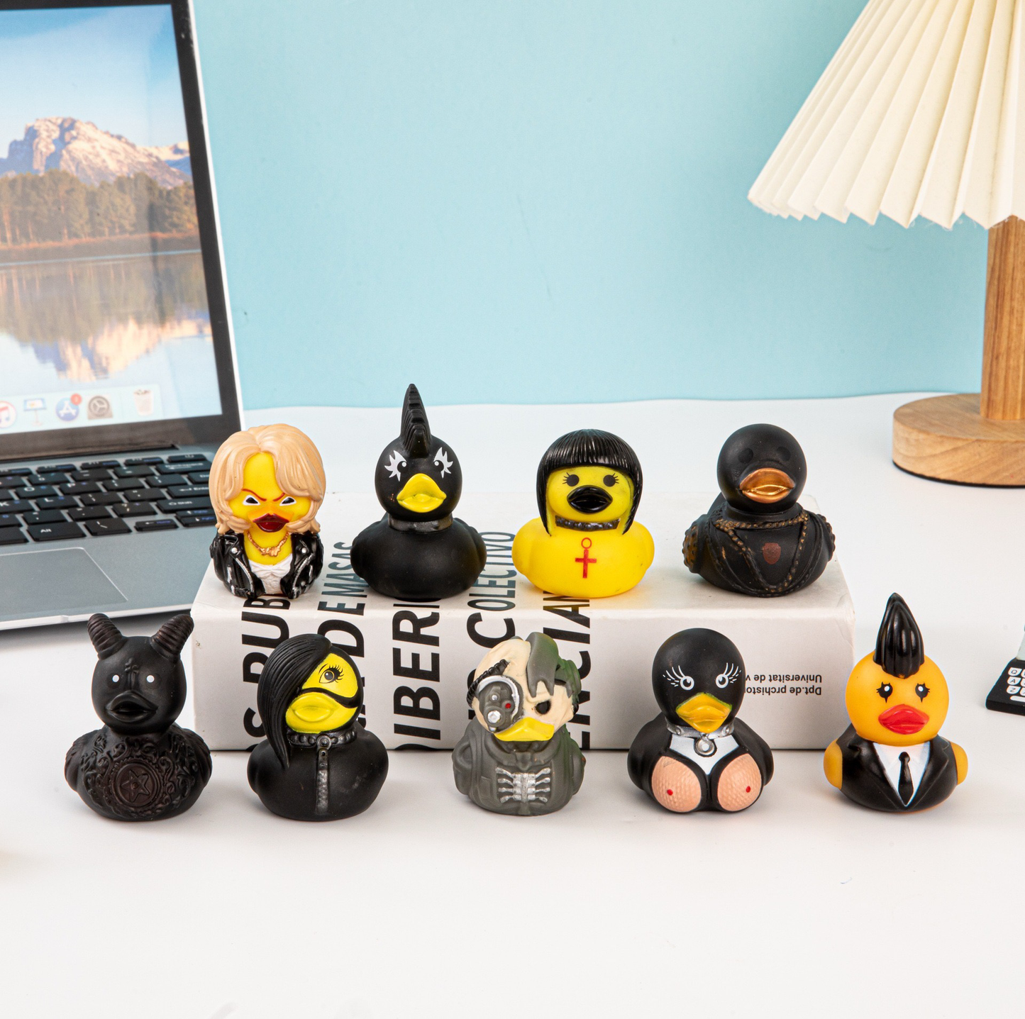 Punk Duck- Whimsical Duck Statue Unique Ducks Figurine Resin Ducks for Dashboard Funny Animal Duck Statue for Home Office Desktop Car Accessories