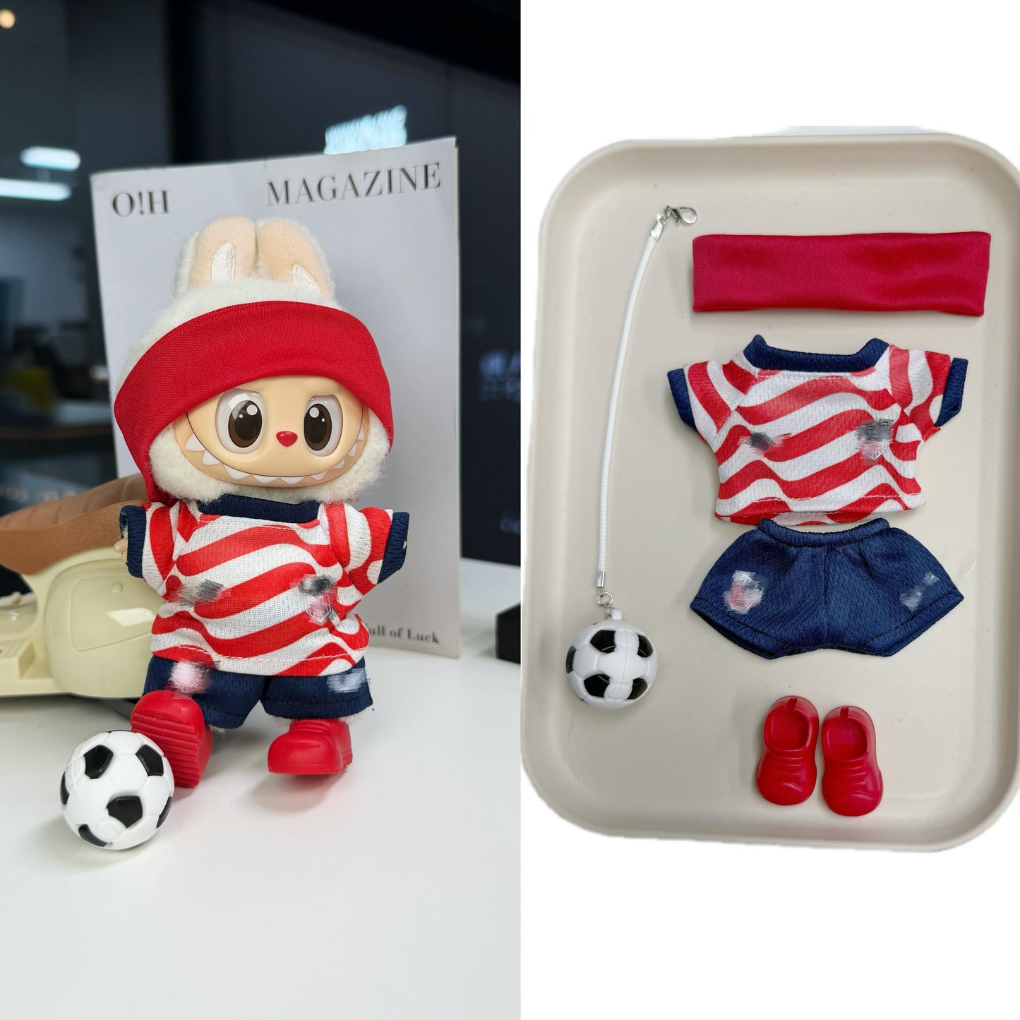 US America Soccer Jersey Doll Clothes for 15-17cm Plush Dolls,5 pcs Set Mini Football Uniform for 6 inch doll