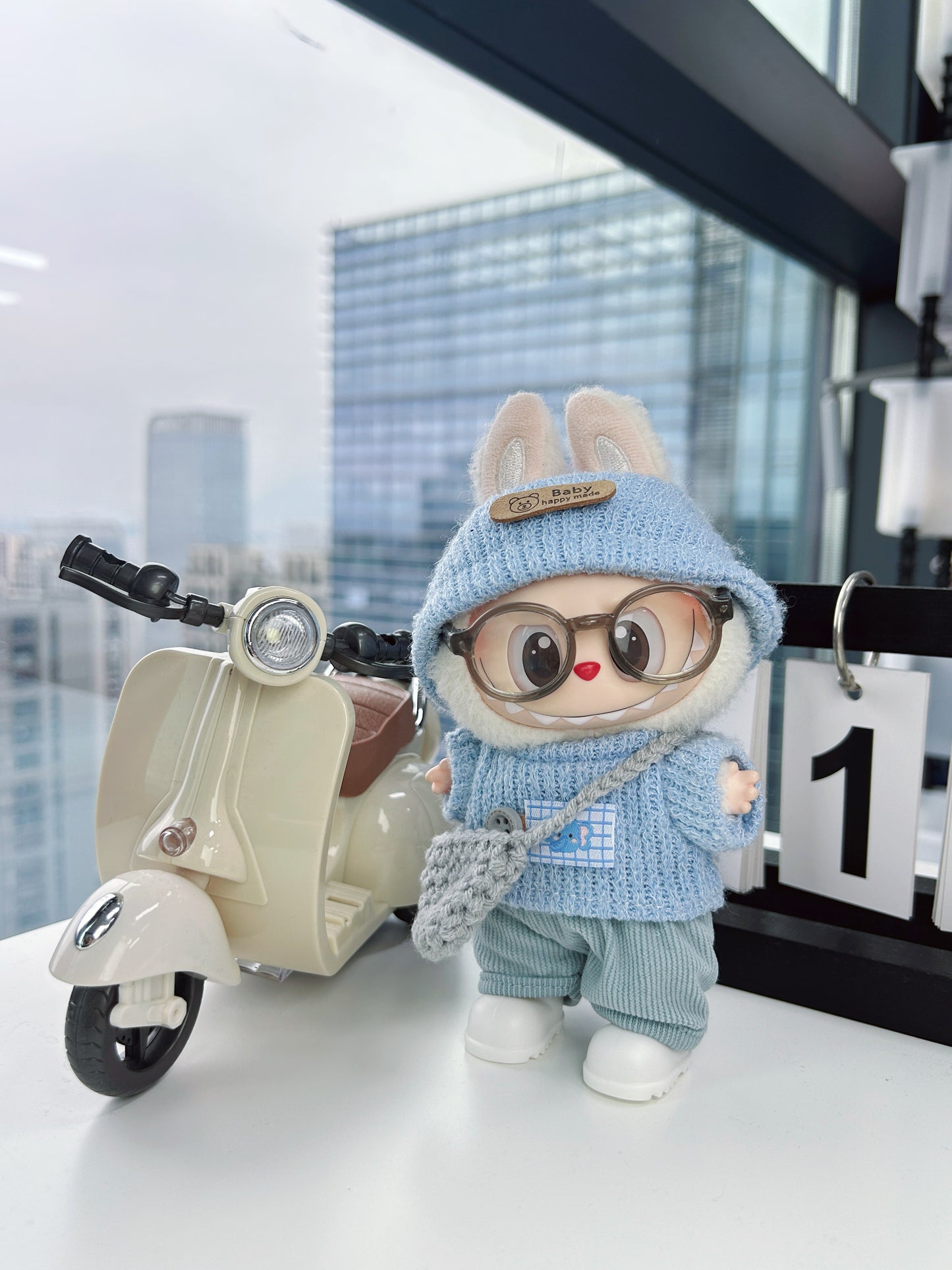 Blue Elephant Clothes for 15-17cm Labubu Doll, 6 Pcs Doll's Street Wear Outfits