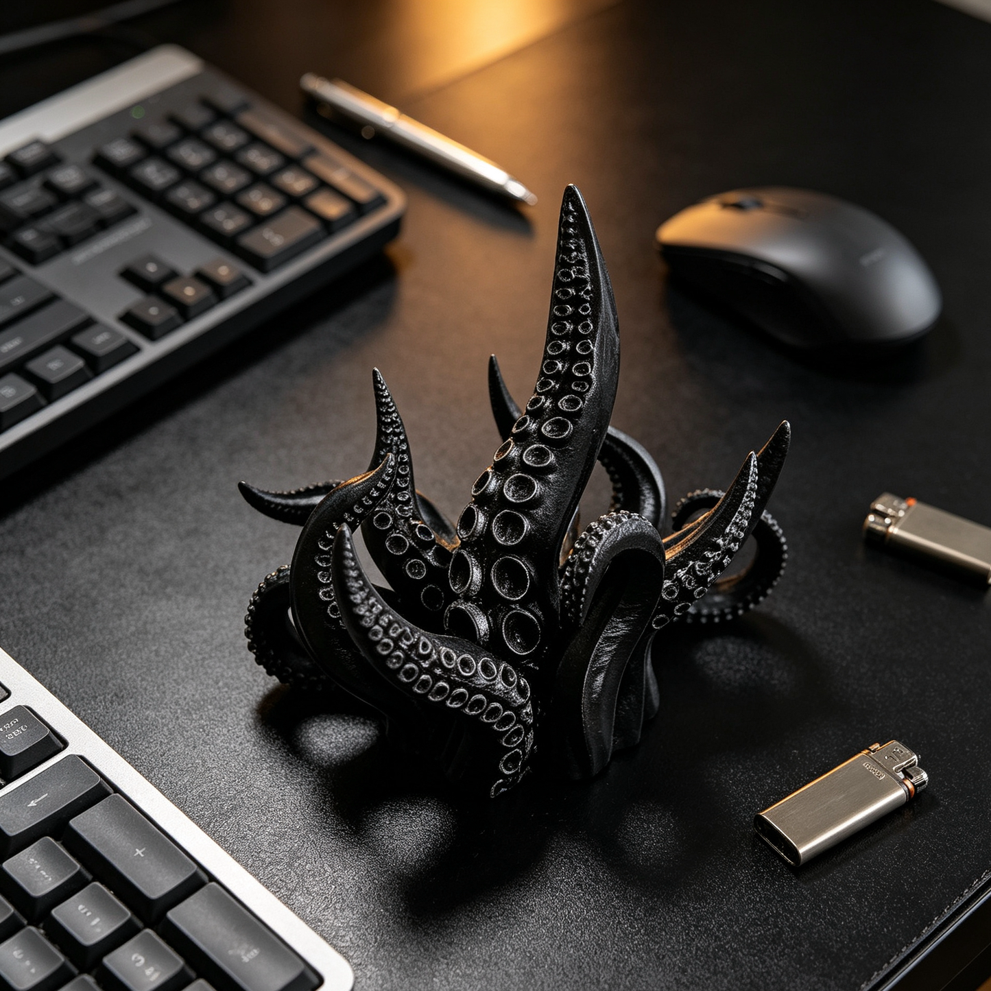 Black Octopus Tentacle Sculpture Resin Kraken Statue Mini Sea Monster Decor 11cm 4.3 inch Small Cthulhu Figurine for Desk