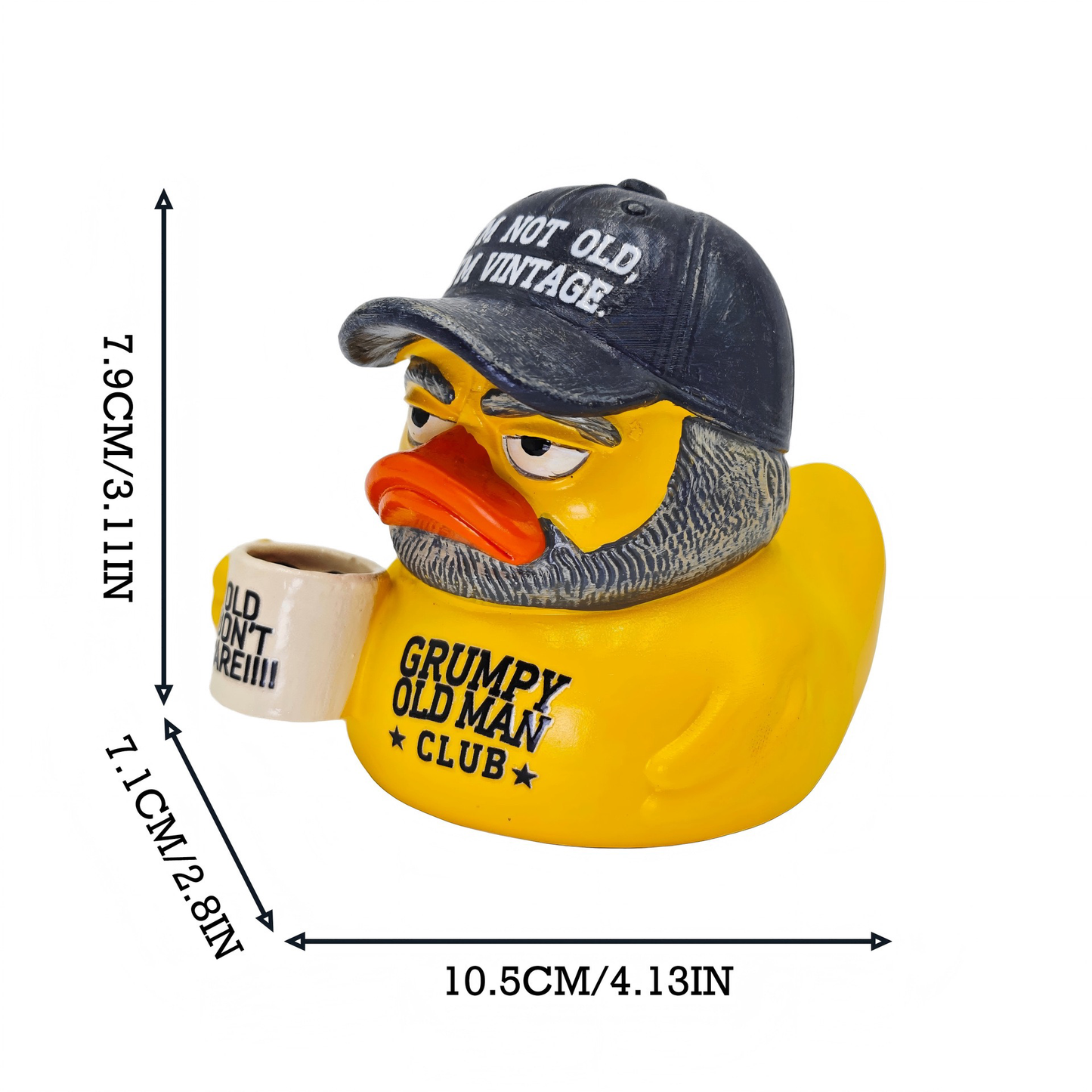 Grumpy Old Man Club Resin Duck Figurine, Decor Duck Statue with Coffee Mug, Funny Grumpy Yellow Duck Desk Ornament Gift for Men Dad Grandpa