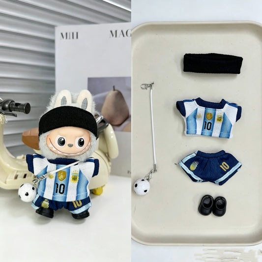 Global Soccer Jersey Doll Clothes for 10-12cm Labubu Dolls,5 pcs Set Mini Football Uniform for 4 inch doll