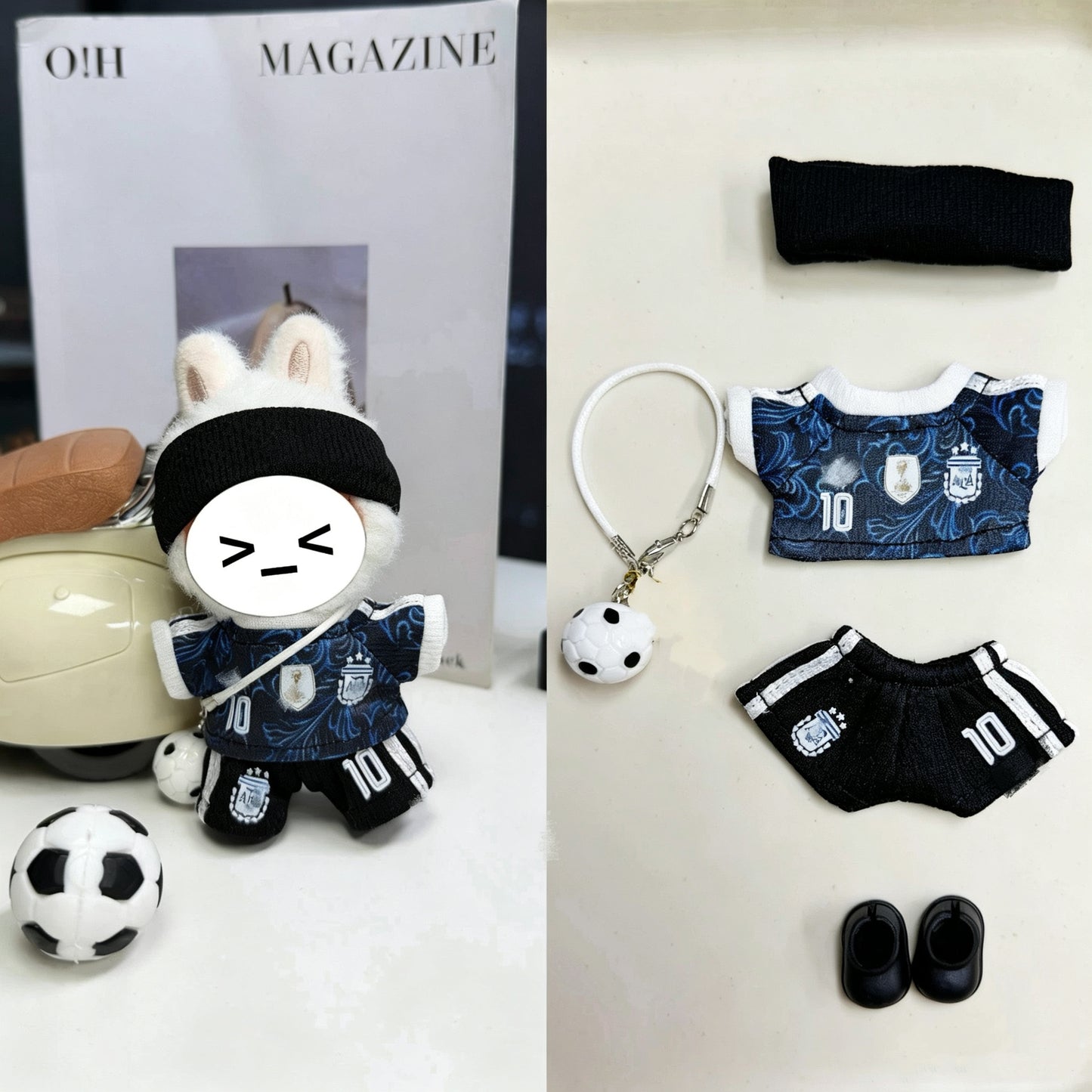 Global Soccer Jersey Doll Clothes for 10-12cm Labubu Dolls,5 pcs Set Mini Football Uniform for 4 inch doll
