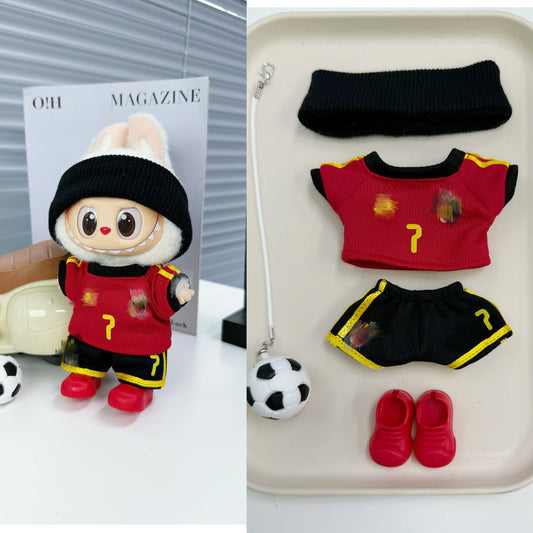 Belgium #7 Soccer Jersey Doll Clothes for 15-17cm Labubu Dolls,5 pcs Set Mini Football Uniform for 6 inch doll