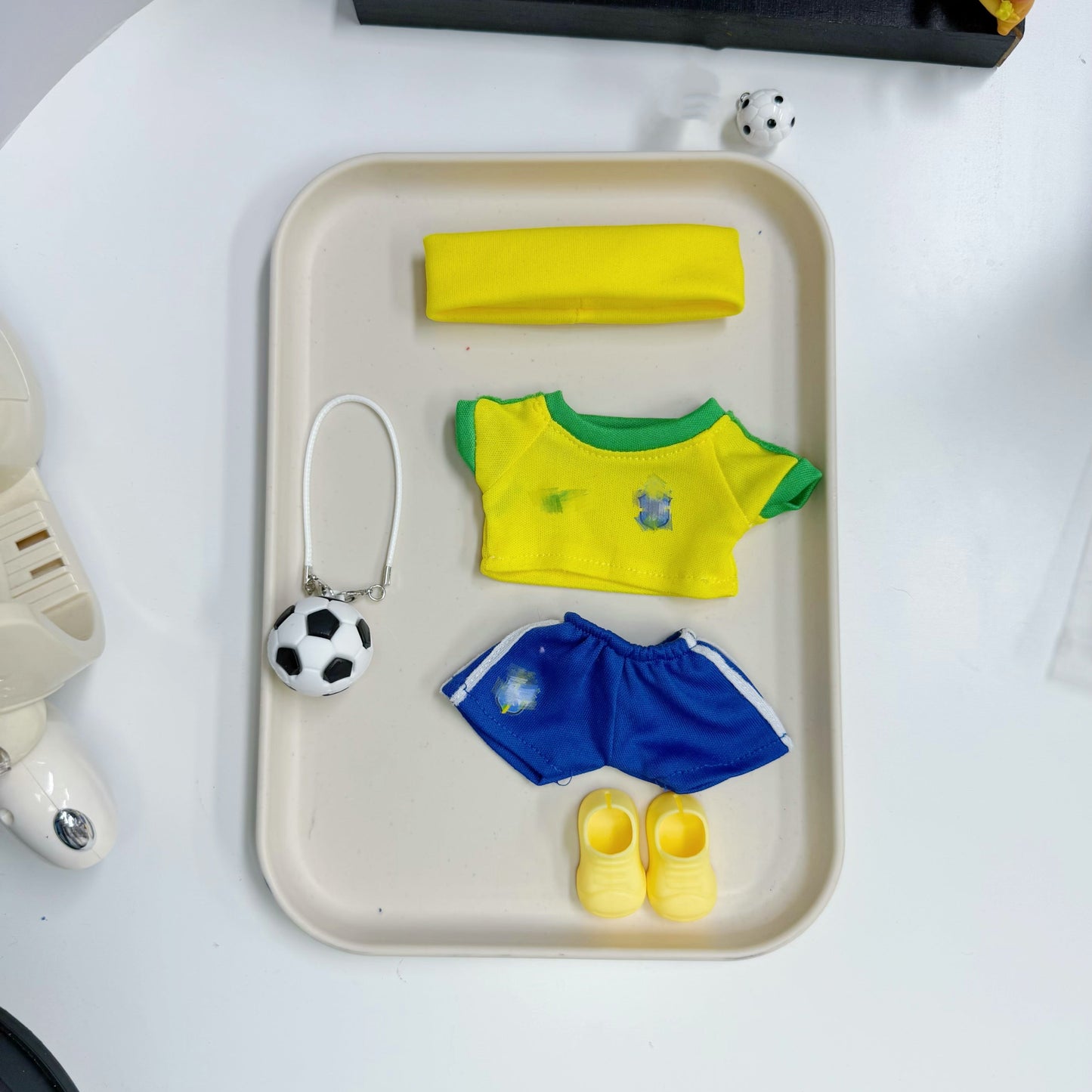 Brazil Soccer Jersey Doll Clothes for 15-17cm Labubu Dolls,5 pcs Set Mini Football Uniform for 6 inch doll