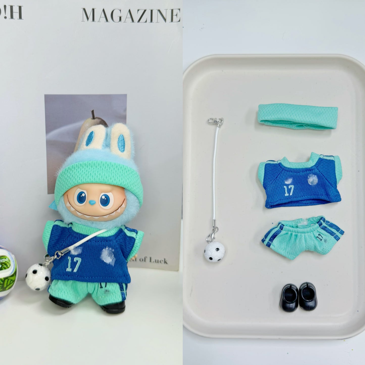 Global Soccer Jersey Doll Clothes for 10-12cm Labubu Dolls,5 pcs Set Mini Football Uniform for 4 inch doll