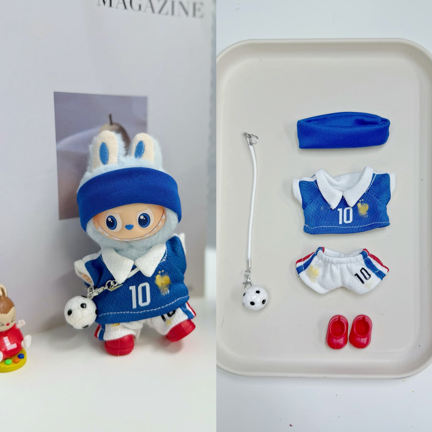 Global Soccer Jersey Doll Clothes for 10-12cm Labubu Dolls,5 pcs Set Mini Football Uniform for 4 inch doll