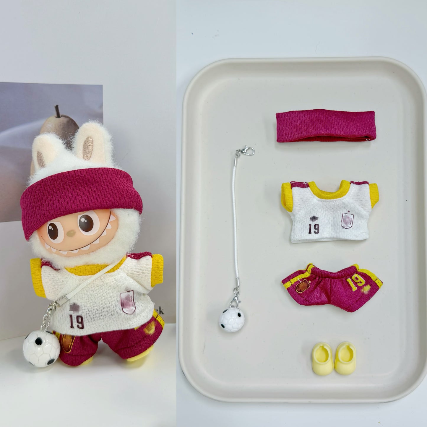Global Soccer Jersey Doll Clothes for 10-12cm Labubu Dolls,5 pcs Set Mini Football Uniform for 4 inch doll