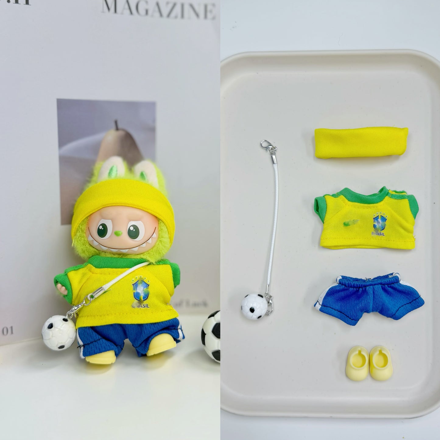 Global Soccer Jersey Doll Clothes for 10-12cm Labubu Dolls,5 pcs Set Mini Football Uniform for 4 inch doll