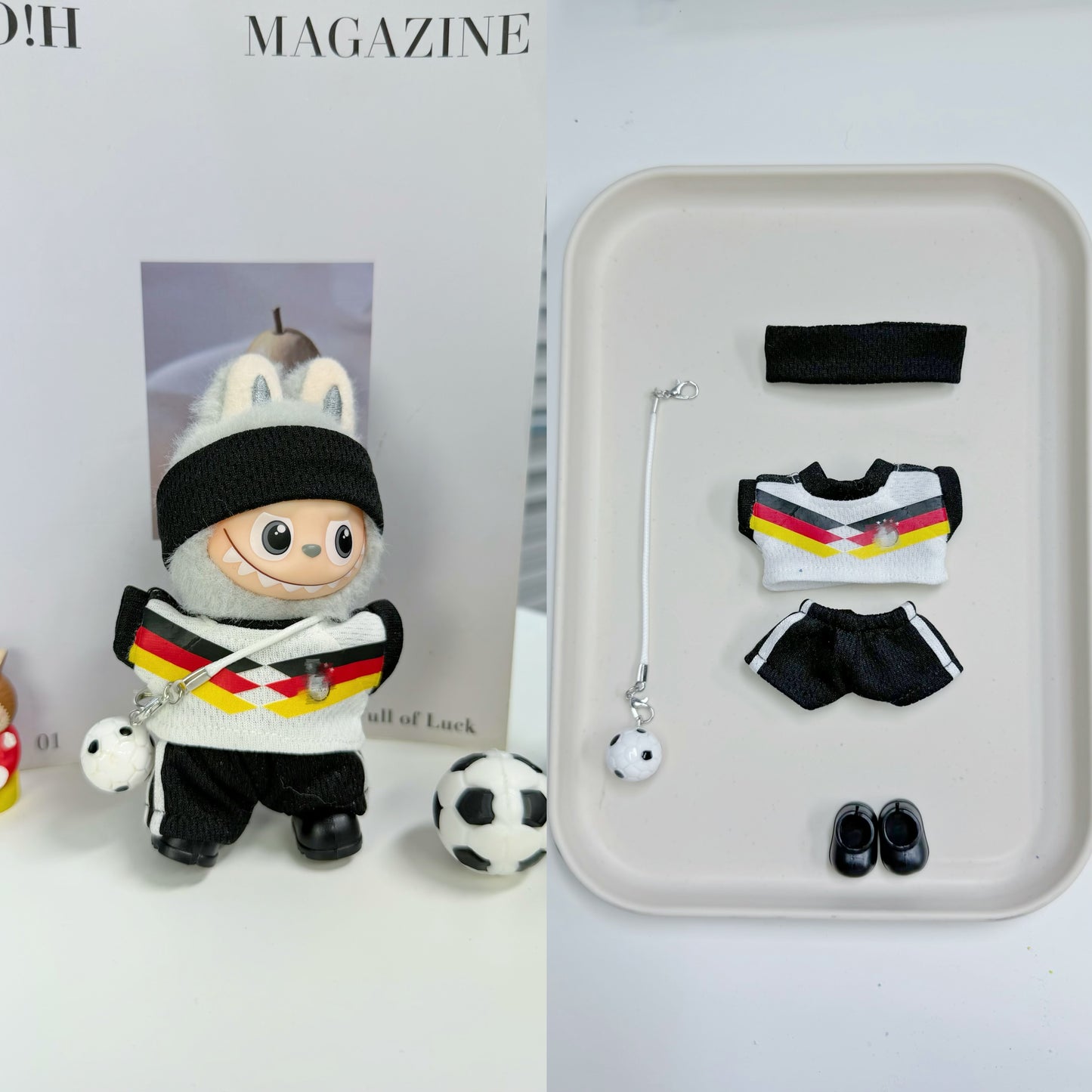 Global Soccer Jersey Doll Clothes for 10-12cm Labubu Dolls,5 pcs Set Mini Football Uniform for 4 inch doll