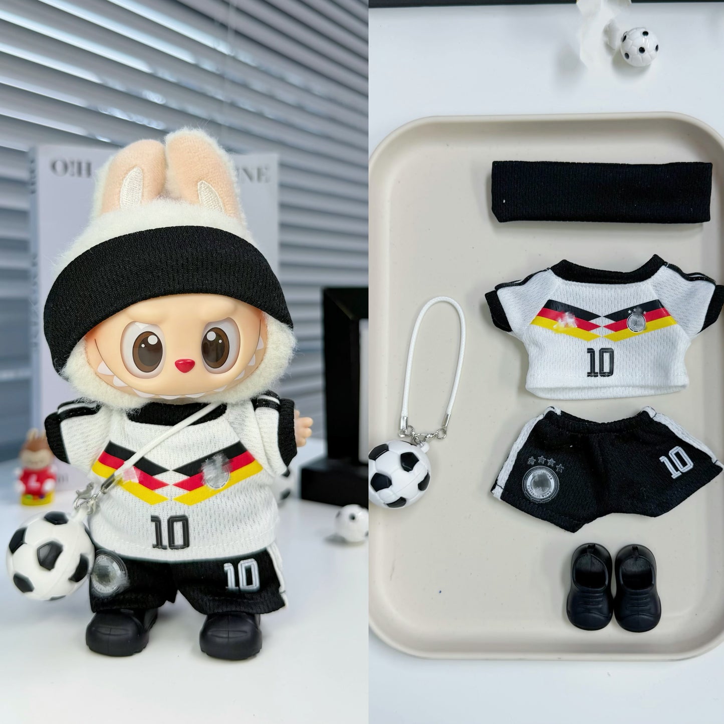 Germany Soccer Jersey Doll Clothes for 15-17cm Labubu Dolls,5 pcs Set Mini Football Uniform for 6 inch doll