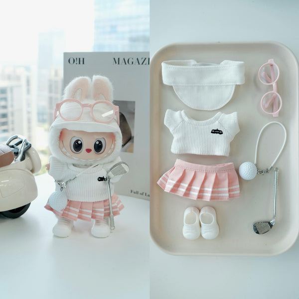 Golf Skirt Clothes for 15-17cm Labubu Doll, 7 Pcs Doll's Sports Wear Outfits Gym Clothes