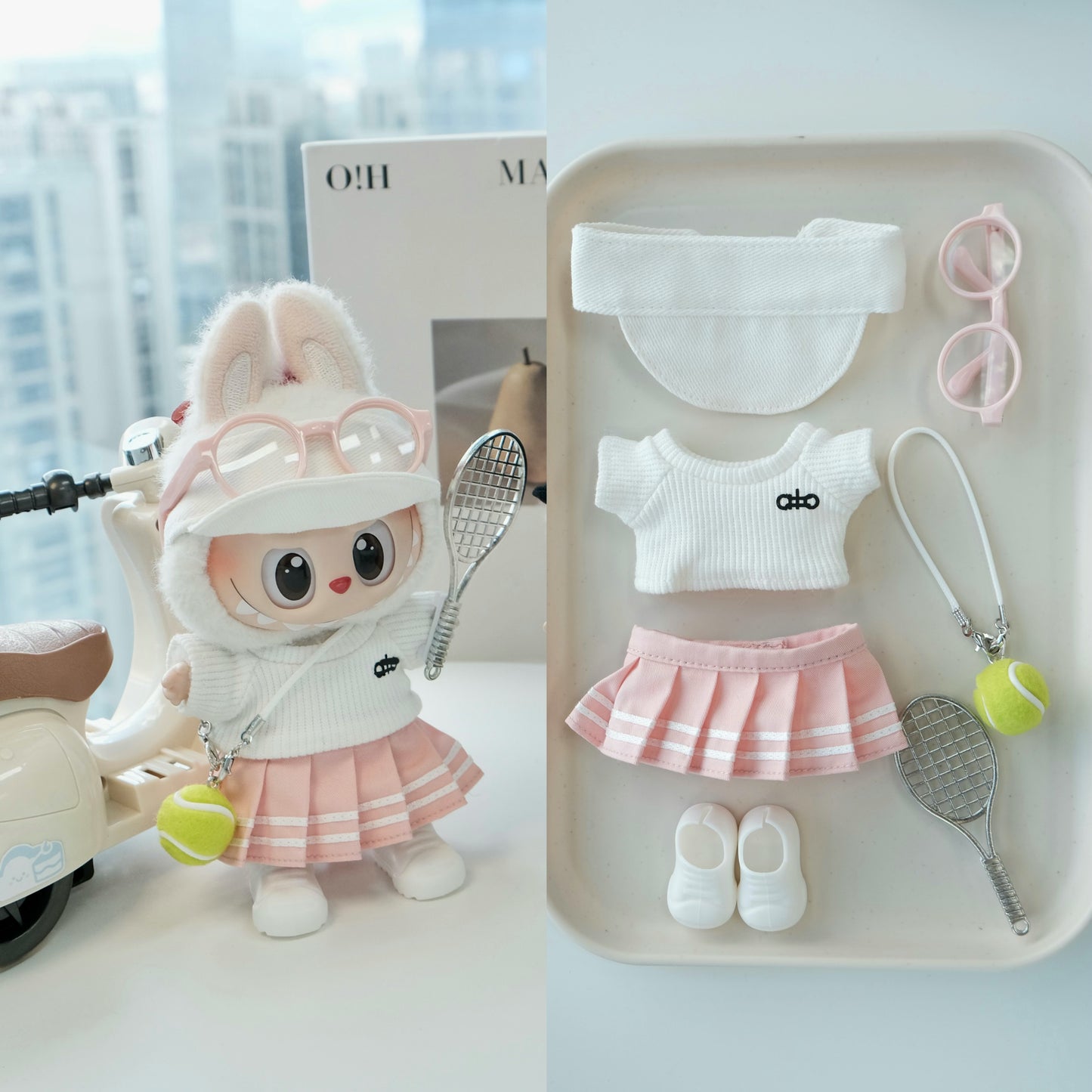 Tennis Skirt Clothes for 15-17cm Labubu Doll, 7 Pcs Doll's Sports Wear Outfits Gym Clothes