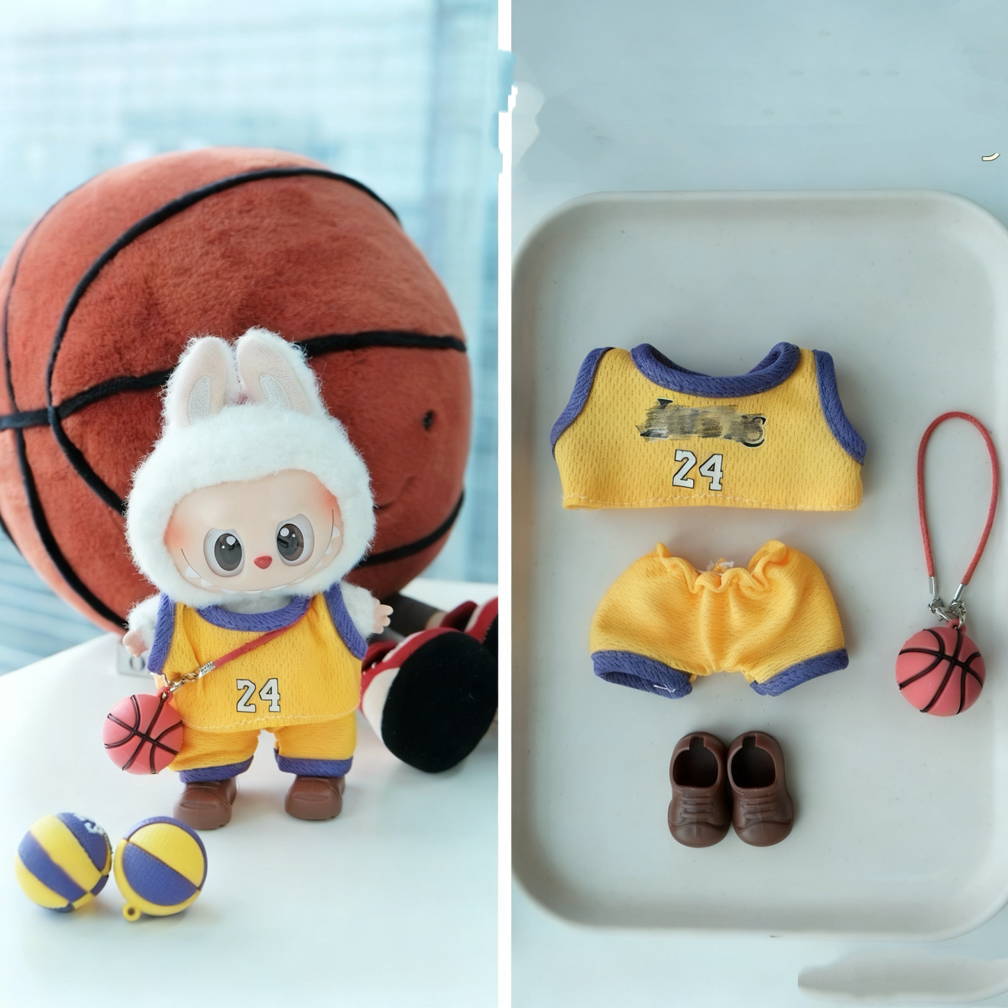 Basketball Clothes for 15-17cm Labubu Doll, 4 Pcs Doll's Sports Wear Outfits Gym Clothes