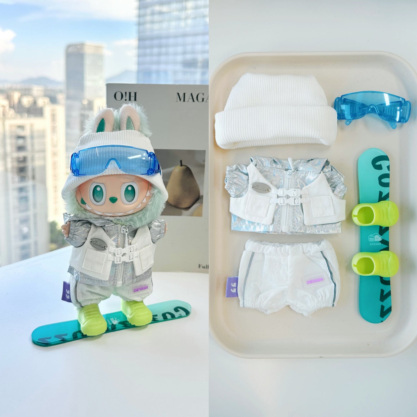 Ski Snowboarding Clothes for 15-17cm Labubu Doll, 5 Pcs Doll's Sports Luxury Outfits Clothes