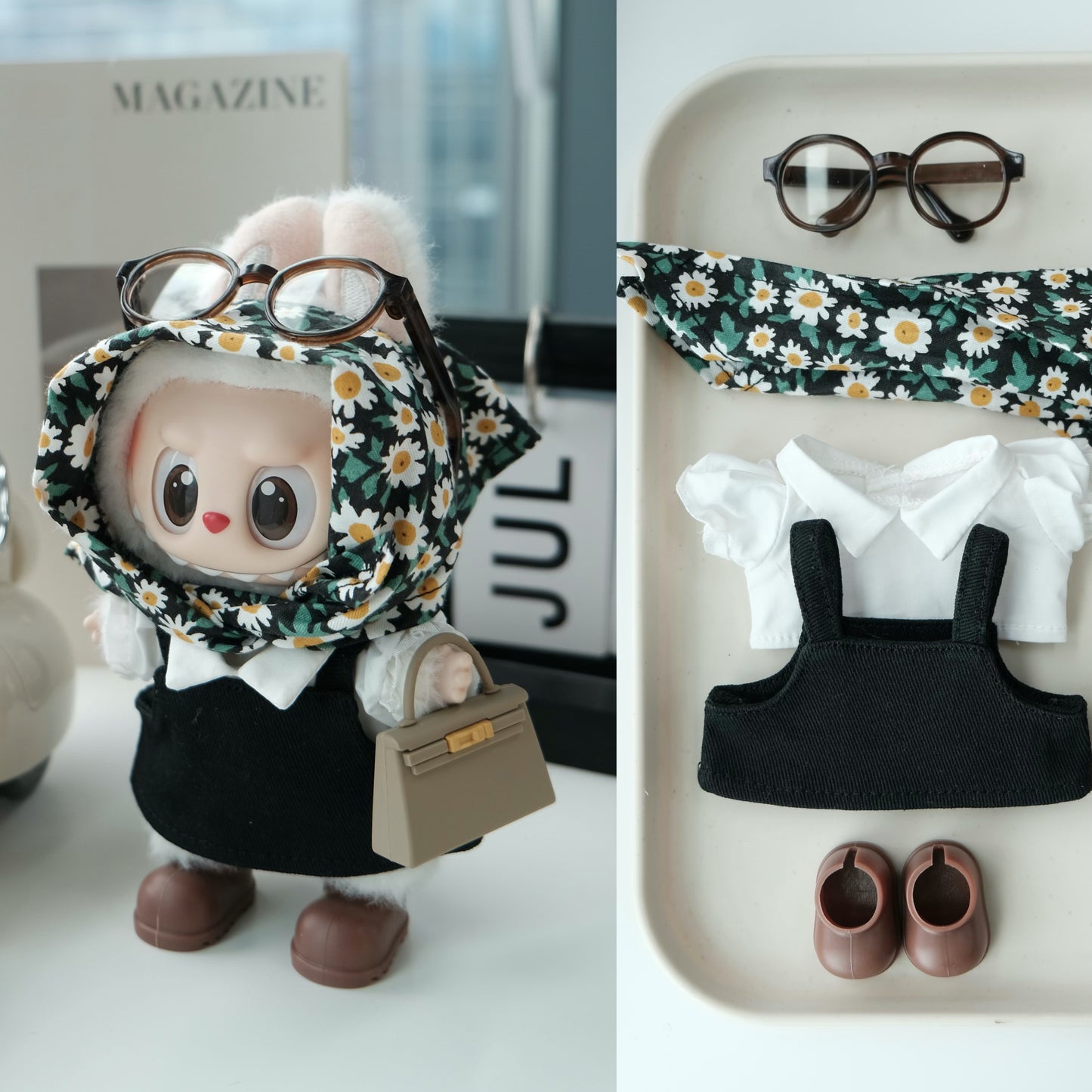French Socialite Fashion Style Clothes for 15-17cm Labubu Doll, 6 Pcs Doll's Street Wear Outfits