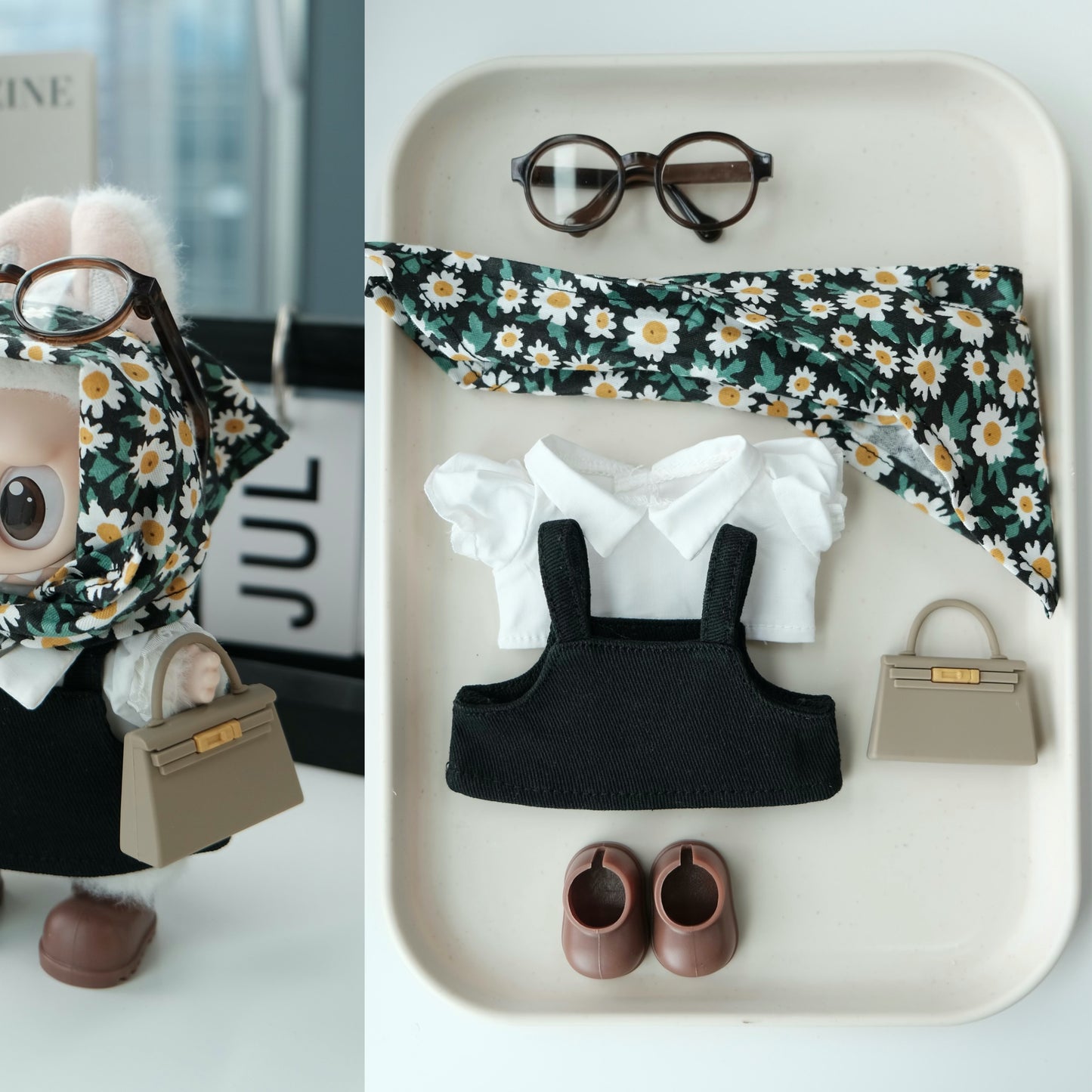 French Socialite Fashion Style Clothes for 15-17cm Labubu Doll, 6 Pcs Doll's Street Wear Outfits