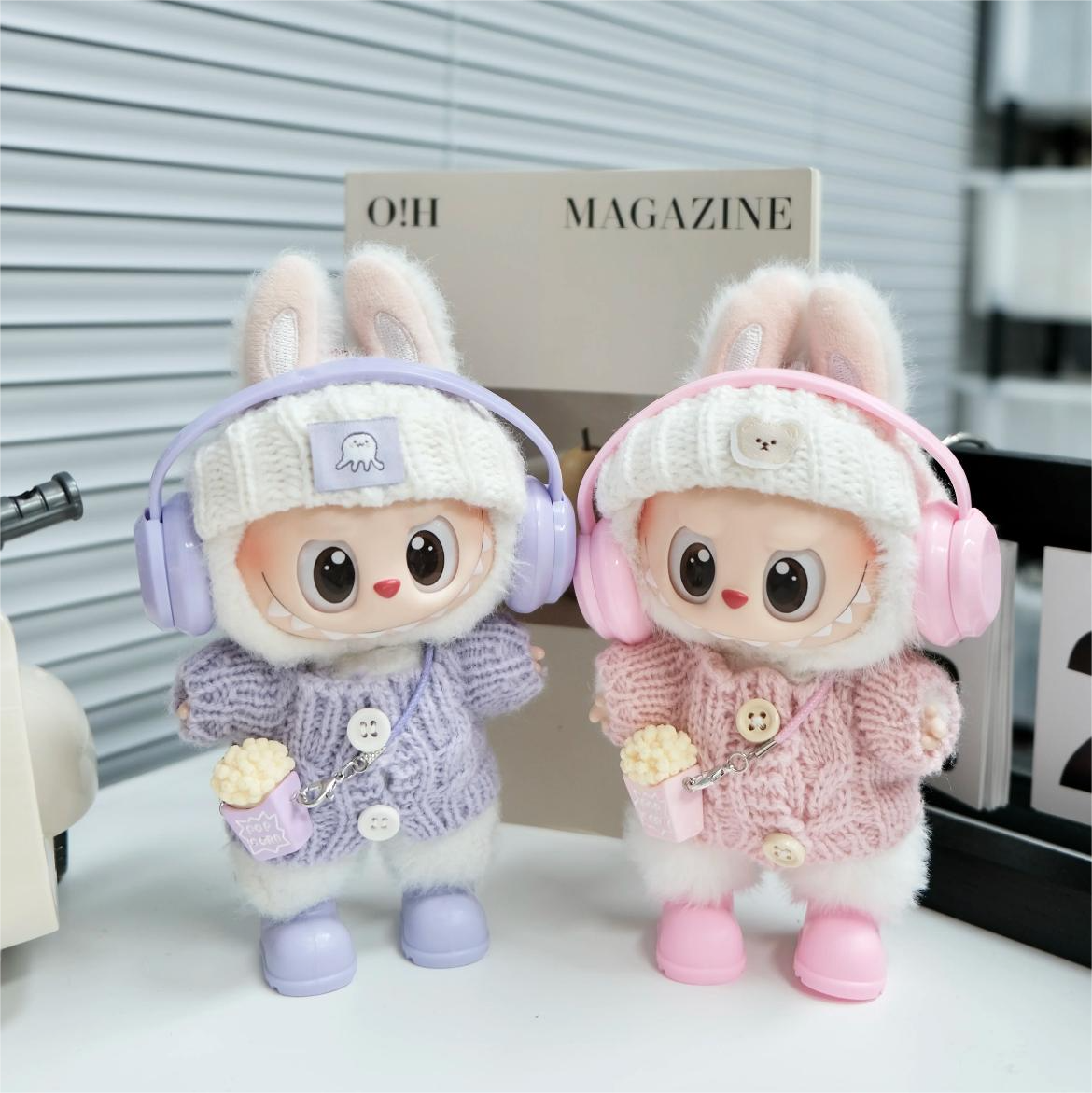 Cute Rabbit Clothes for 15-17cm Labubu Doll, 5 Pcs Doll's Street Wear Outfits
