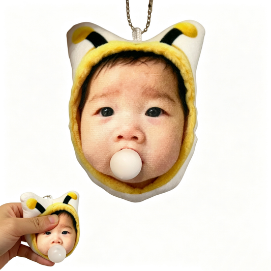 Custom Photo Squeaking Bubble Keychain - Personalized Picture Plush Bag Charm & Funny Car Mirror Hanging Ornament, Unique Stress Relief Squeaky Pendant Gag Gift for Friends, Couples & Pet Lovers