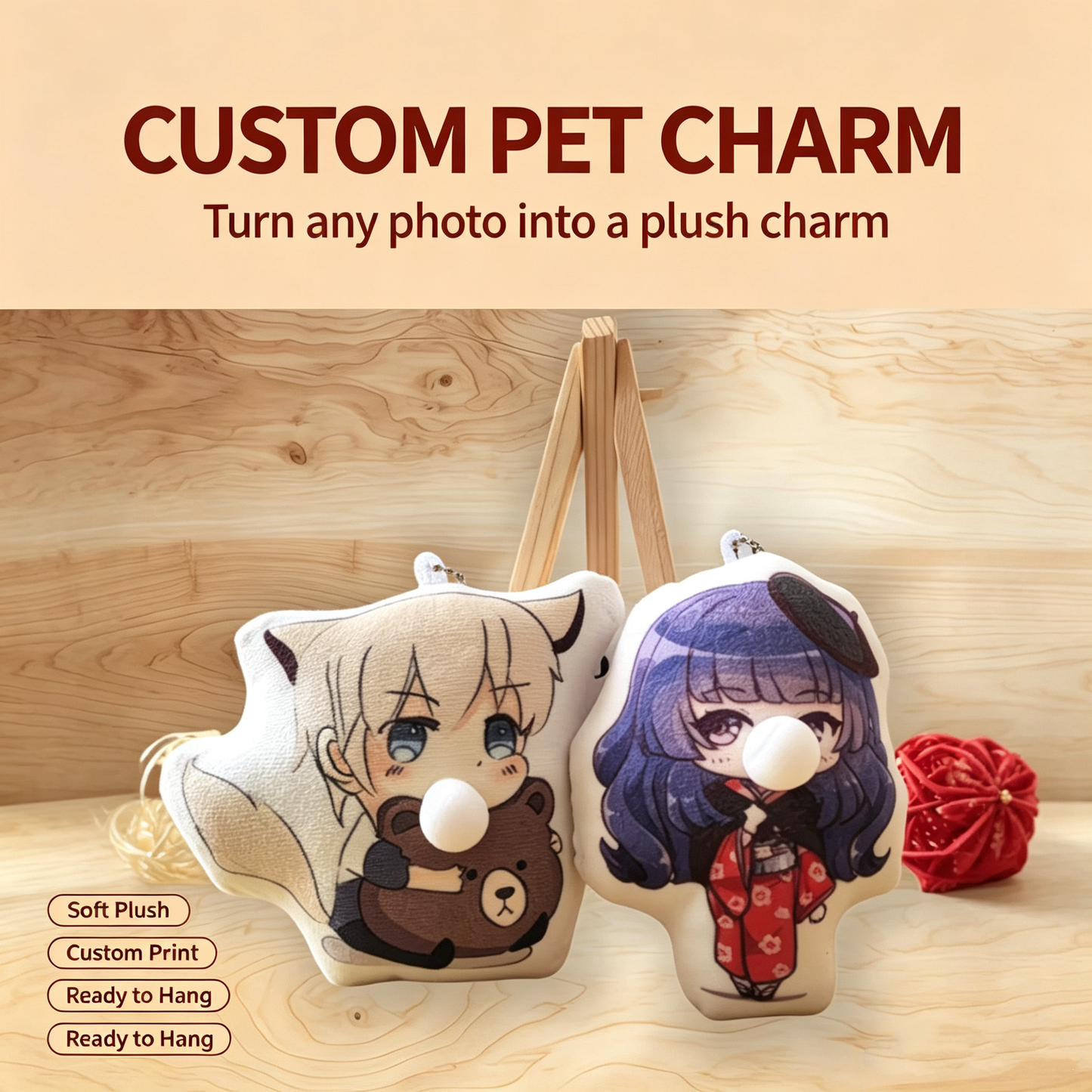Custom Photo Squeaking Bubble Keychain - Personalized Picture Plush Bag Charm & Funny Car Mirror Hanging Ornament, Unique Stress Relief Squeaky Pendant Gag Gift for Friends, Couples & Pet Lovers