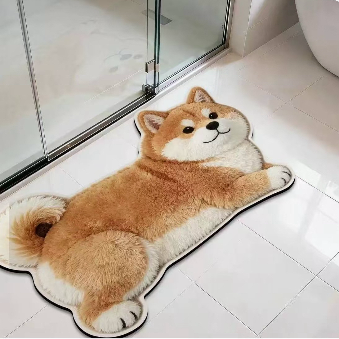 3D Realistic Dog Shaped Bath Mat & Floor Rug - Ultra Soft Absorbent Plush Area Rug, Non-Slip Cute Animal Shaped Door Mat