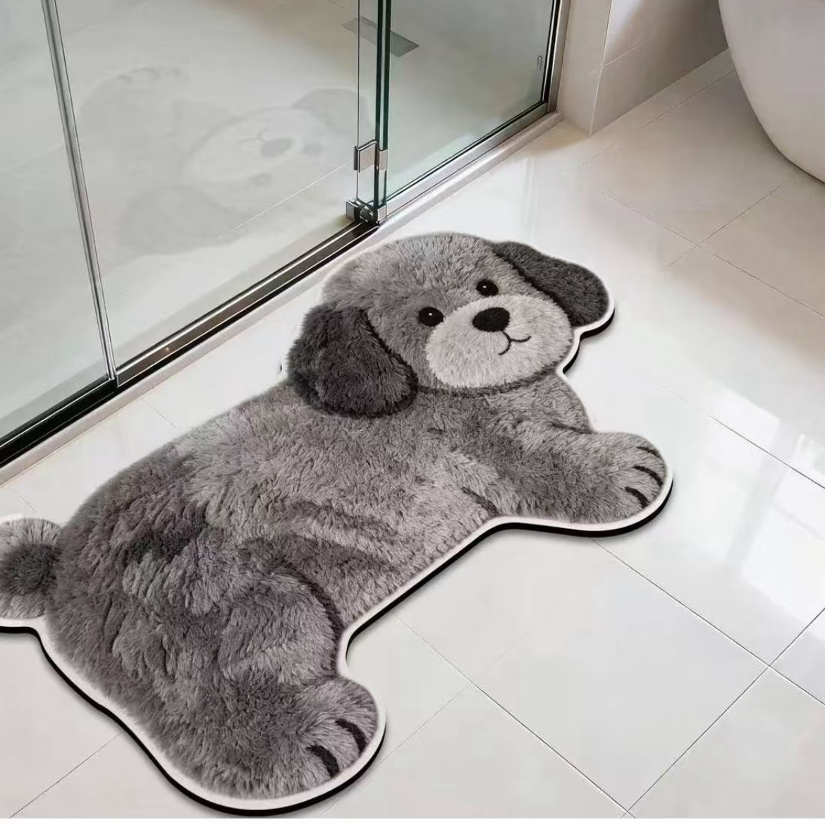 3D Realistic Dog Shaped Bath Mat & Floor Rug - Ultra Soft Absorbent Plush Area Rug, Non-Slip Cute Animal Shaped Door Mat