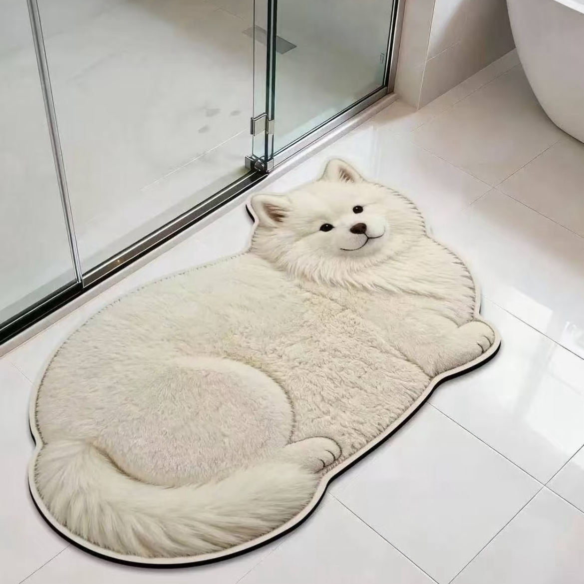 3D Realistic Dog Shaped Bath Mat & Floor Rug - Ultra Soft Absorbent Plush Area Rug, Non-Slip Cute Animal Shaped Door Mat