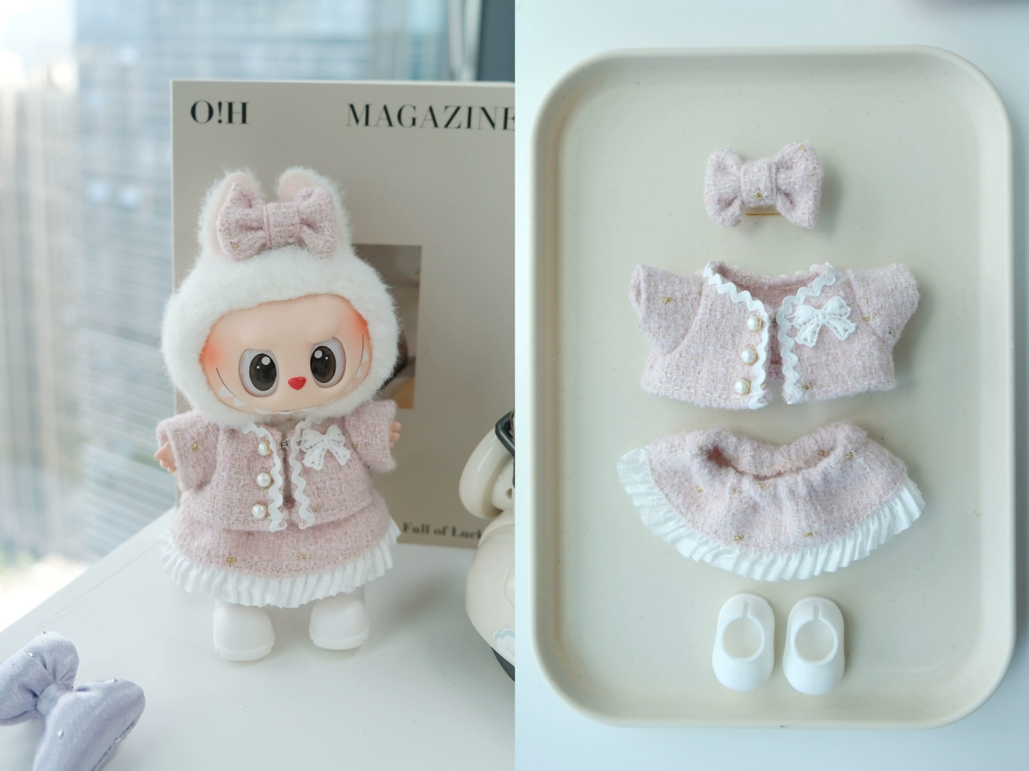 Chanell's Style Luxury Clothes for 15-17cm Labubu Doll, 4 Pcs Doll's Street Wear Outfits