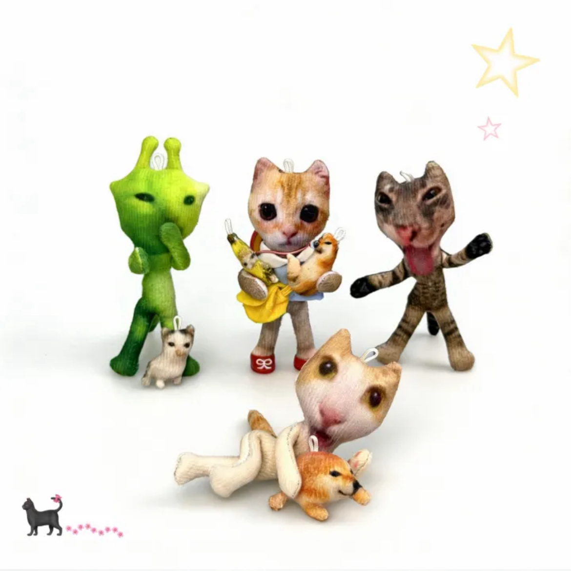 Funny Meme Cat Bendy Doll Collection, Poseable Weird Cat Plush Figure with Keychain Loop, Quirky Internet Culture Desk Decor, Flexible Novelty Collectible Gift for Cat Lovers