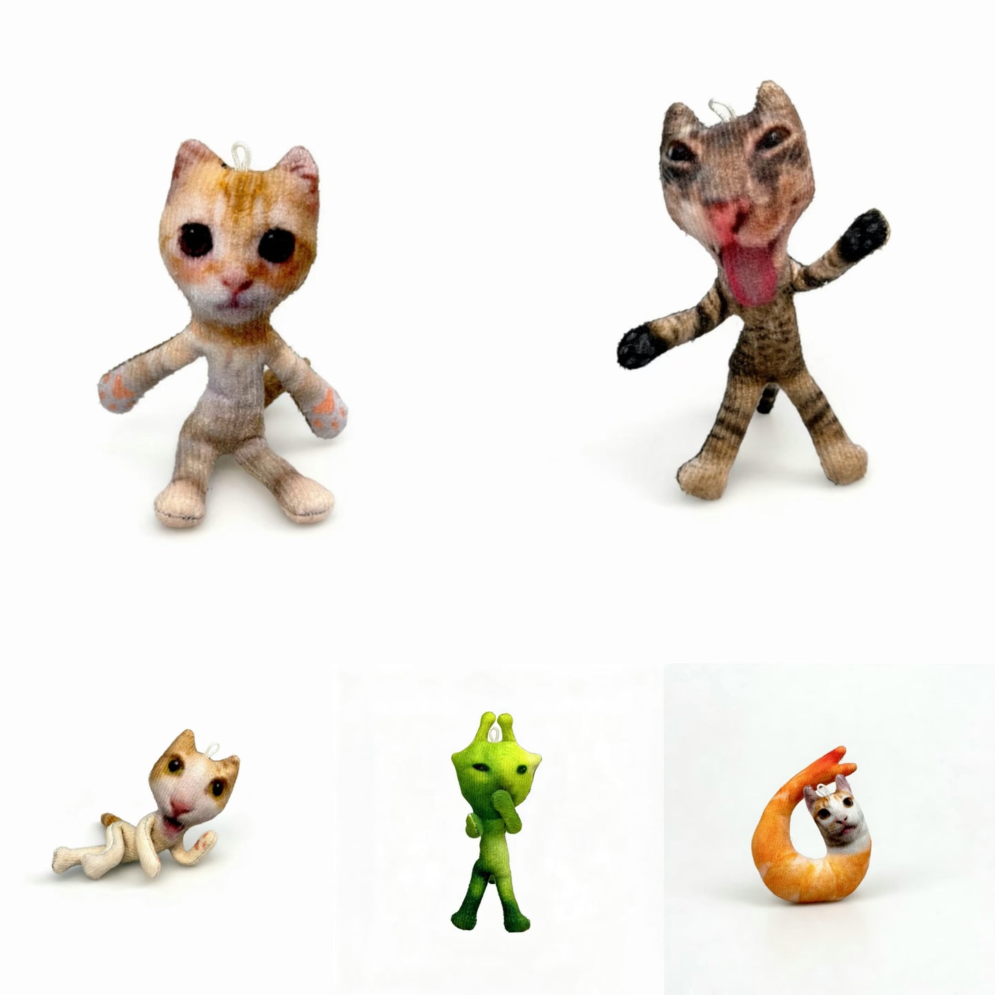 Funny Meme Cat Bendy Doll Collection, Poseable Weird Cat Plush Figure with Keychain Loop, Quirky Internet Culture Desk Decor, Flexible Novelty Collectible Gift for Cat Lovers