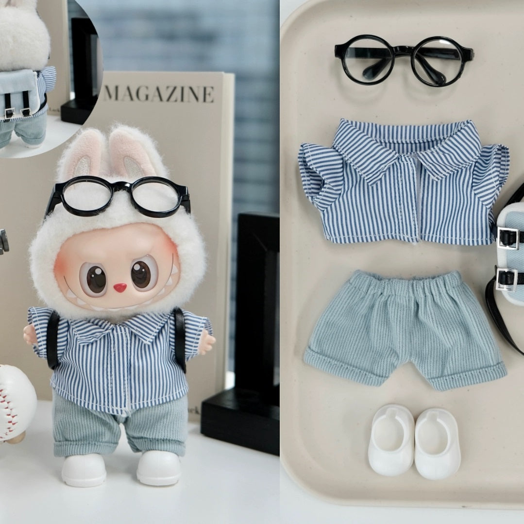 Striped Shirt Clothes for 15-17cm Labubu Doll, 5 Pcs Doll's Street Wear Outfits
